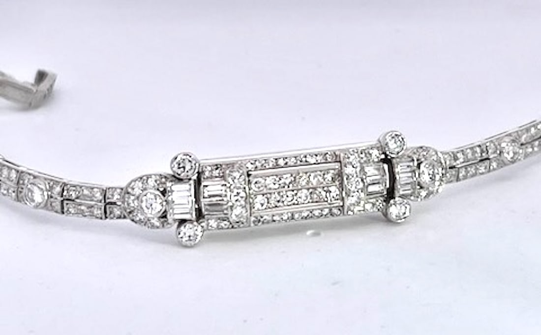 1930s Art Deco Diamond Platinum Bracelet - 8
