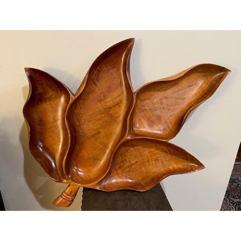 XL Vintage Blair Koa Wood Leaf Snack Tray 25" Signed MCM.. Tiki.. Hawaiian - 2