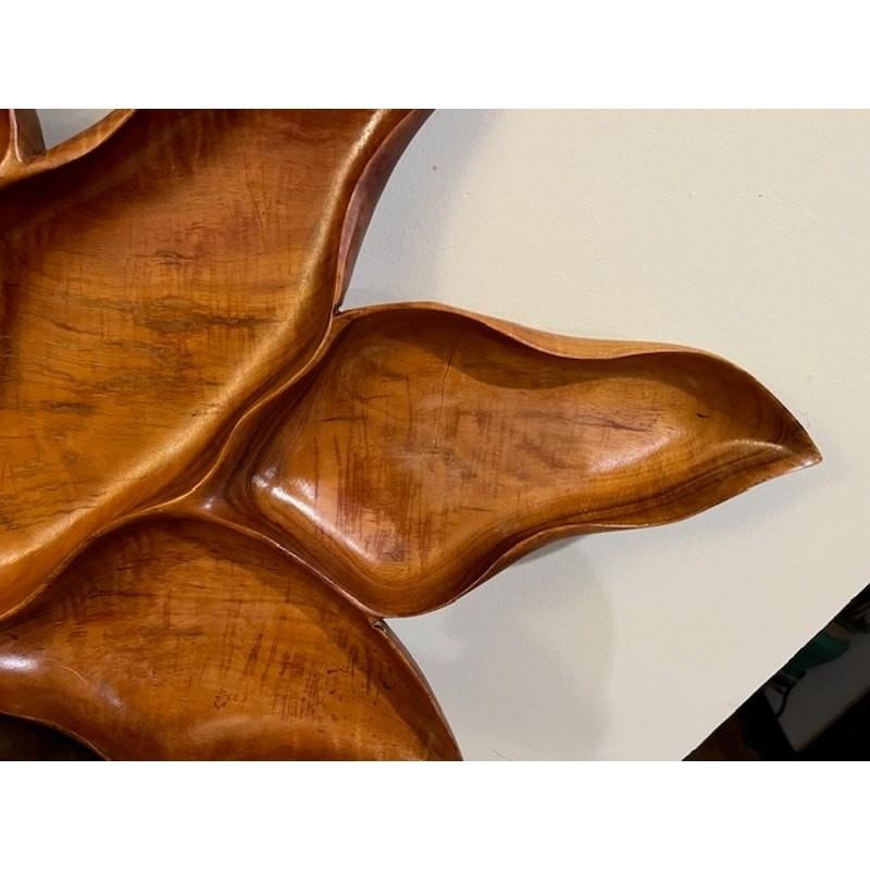XL Vintage Blair Koa Wood Leaf Snack Tray 25" Signed MCM.. Tiki.. Hawaiian - 3