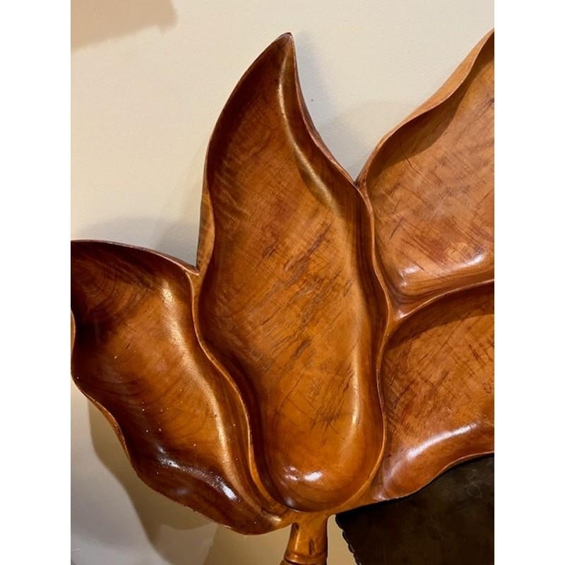 XL Vintage Blair Koa Wood Leaf Snack Tray 25" Signed MCM.. Tiki.. Hawaiian - 4
