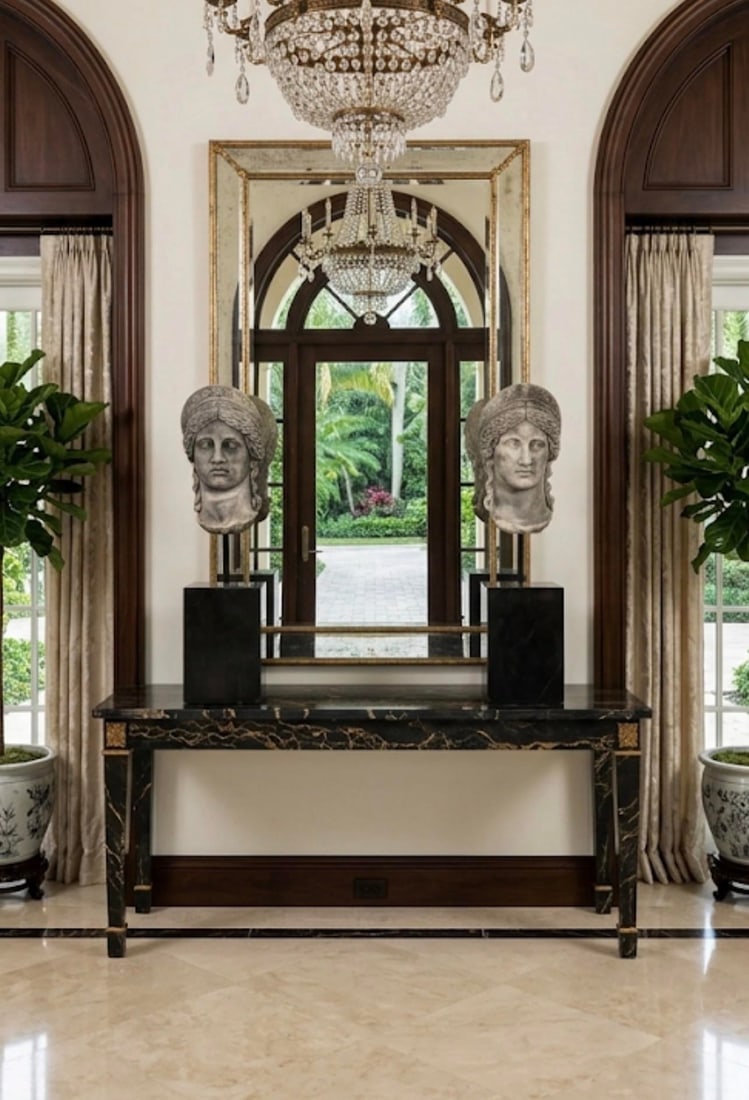Pair of Neoclassical Style Carved Stone Busts on Marble Plinths - 10