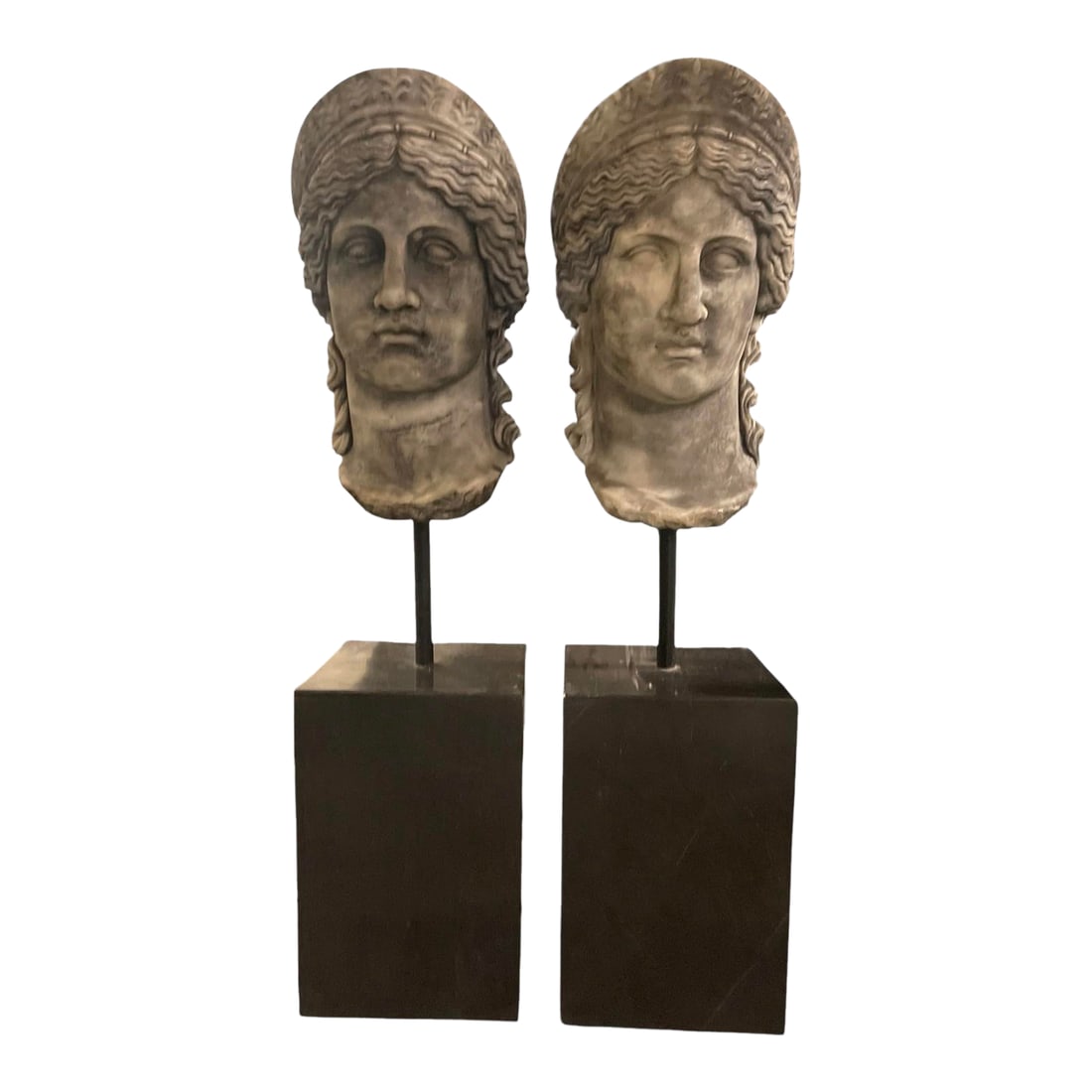 Pair of Neoclassical Style Carved Stone Busts on Marble Plinths (1 of 11)