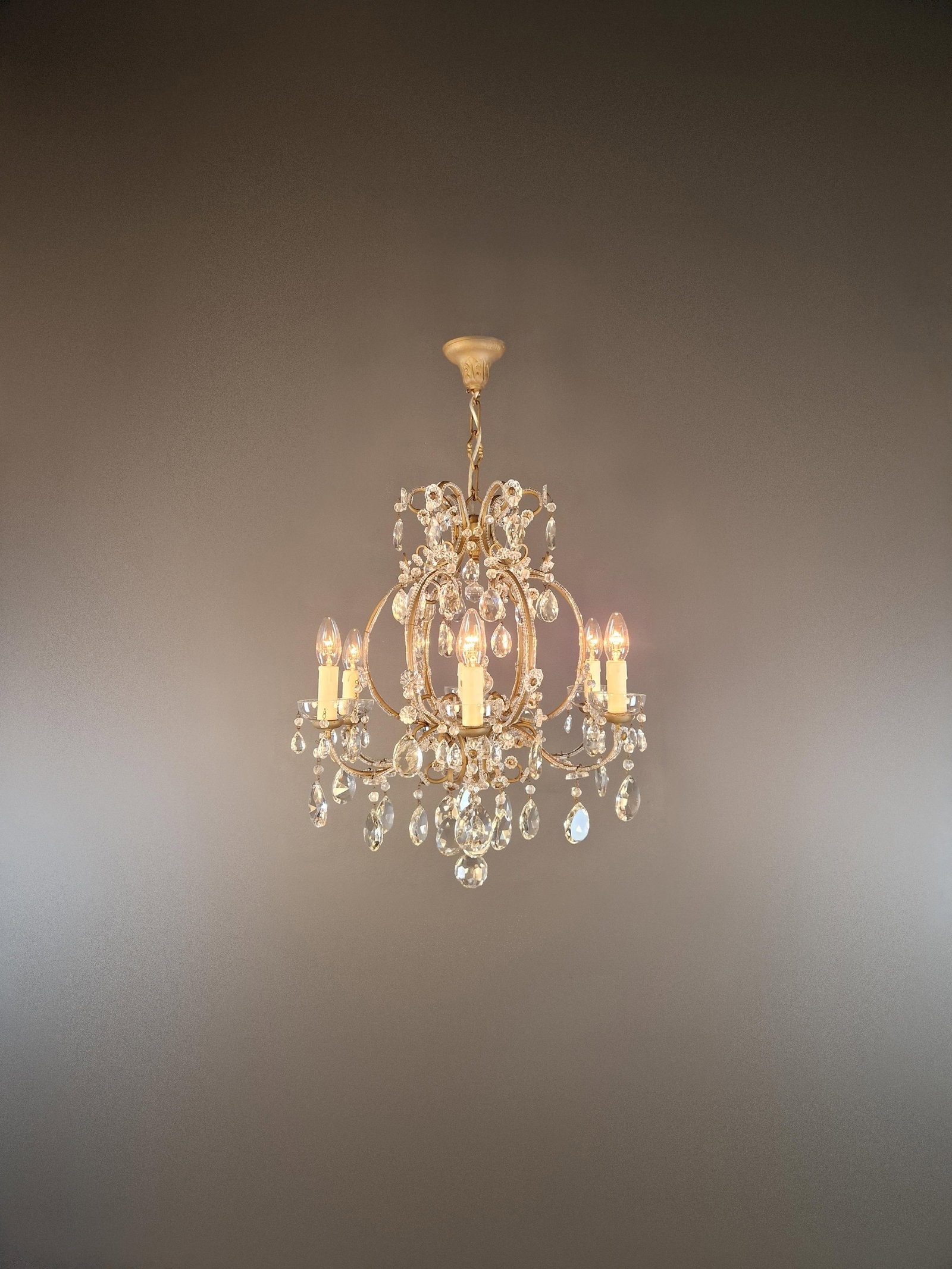 Antique French Louis XVI Style Chandelier Restored Crystal Drops Brass - 7