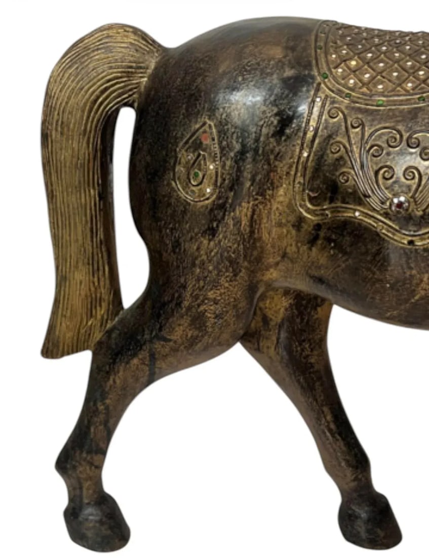 Vintage Hand-Carved Wooden Horse Sculpture - 4