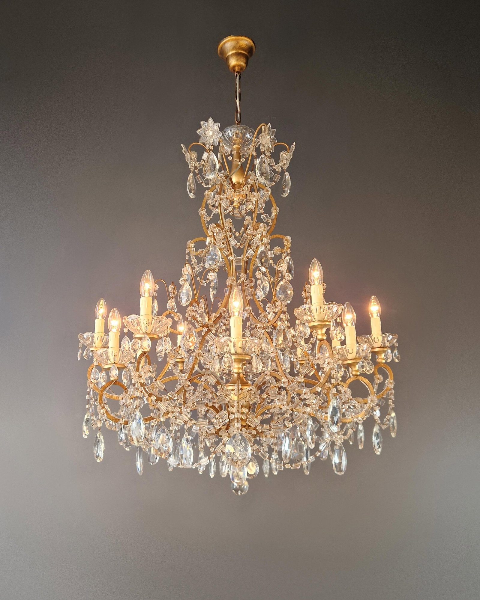 Late 19th Century Large Crystal Rustic Antique Chandelier Classic Traditional Solid Wide Glass - 2