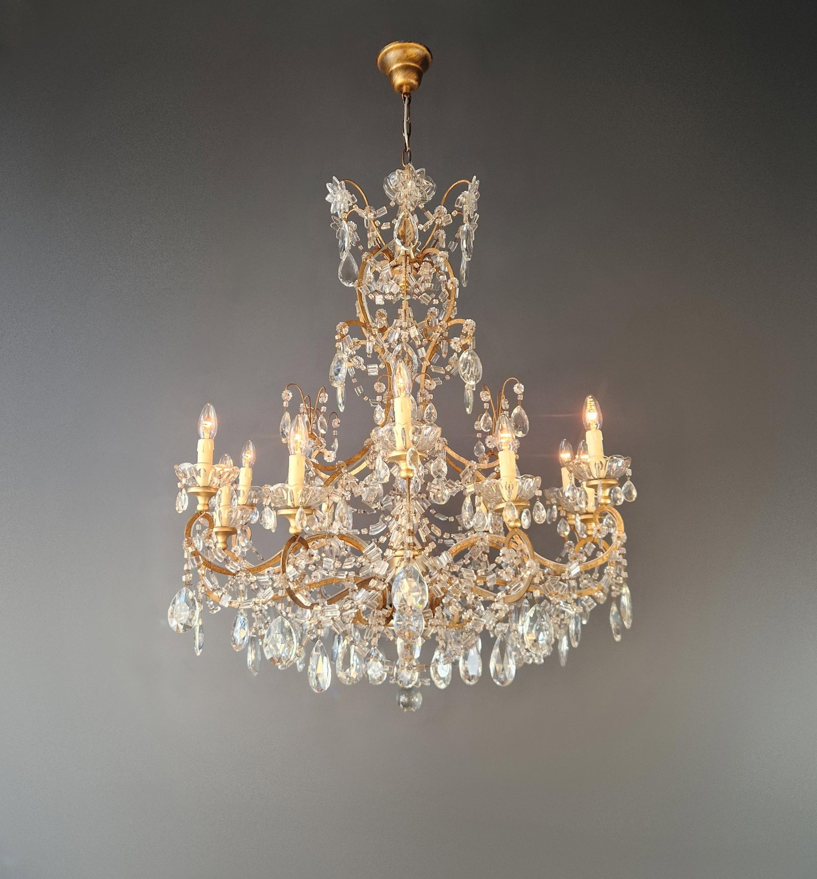 Late 19th Century Large Crystal Rustic Antique Chandelier Classic Traditional Solid Wide Glass - 3