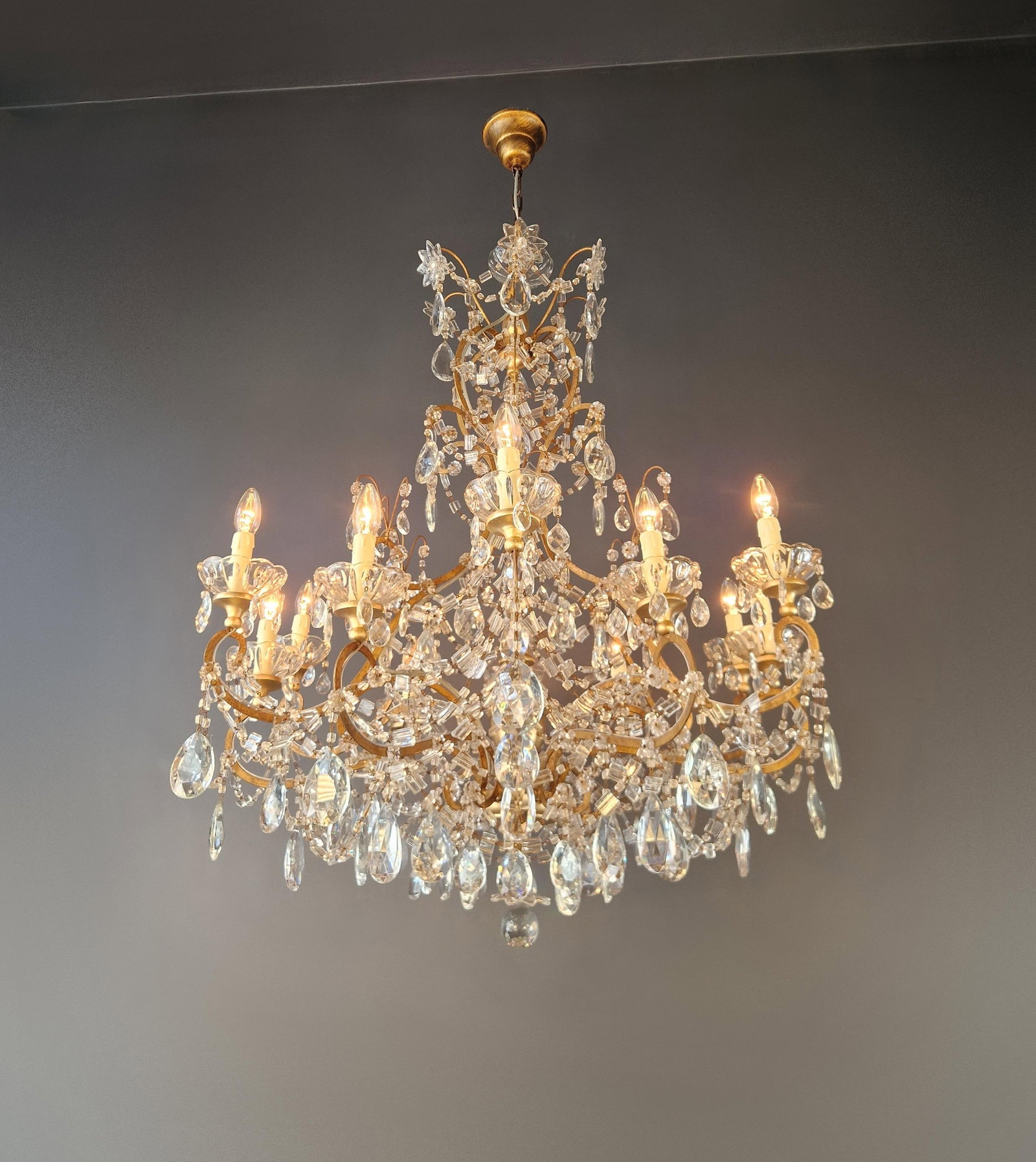Late 19th Century Large Crystal Rustic Antique Chandelier Classic Traditional Solid Wide Glass - 4