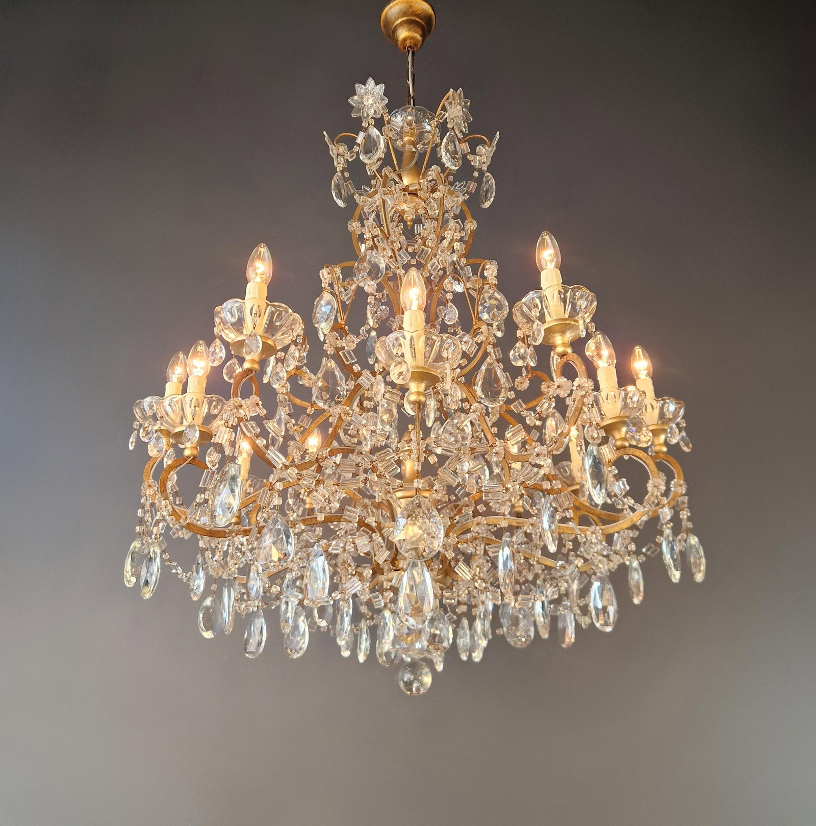 Late 19th Century Large Crystal Rustic Antique Chandelier Classic Traditional Solid Wide Glass - 5