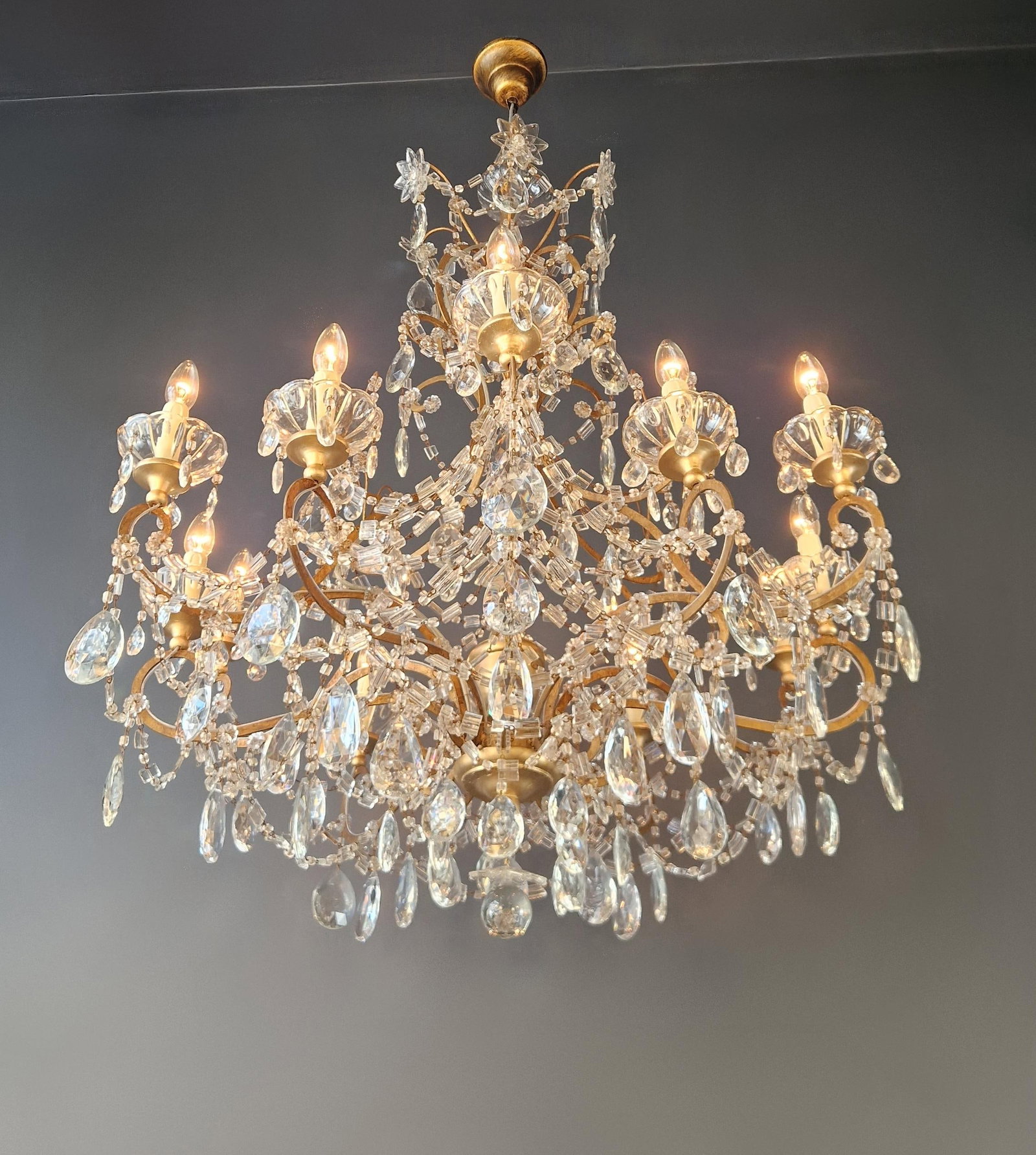 Late 19th Century Large Crystal Rustic Antique Chandelier Classic Traditional Solid Wide Glass - 6