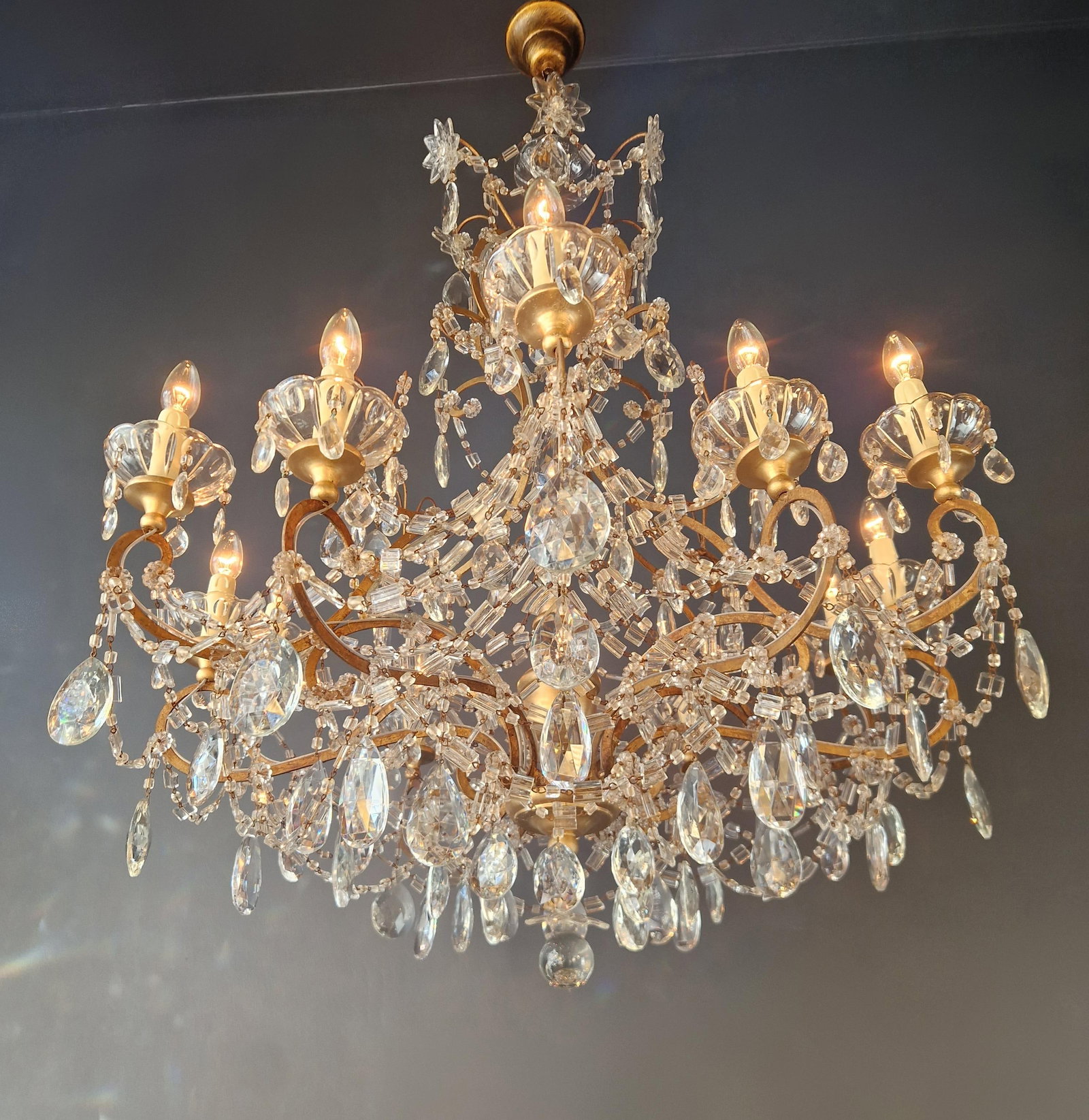 Late 19th Century Large Crystal Rustic Antique Chandelier Classic Traditional Solid Wide Glass - 7