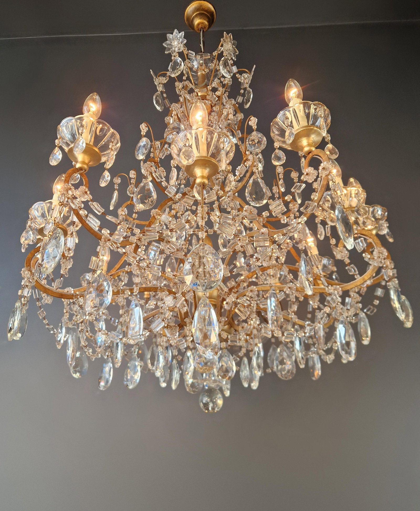 Late 19th Century Large Crystal Rustic Antique Chandelier Classic Traditional Solid Wide Glass - 8