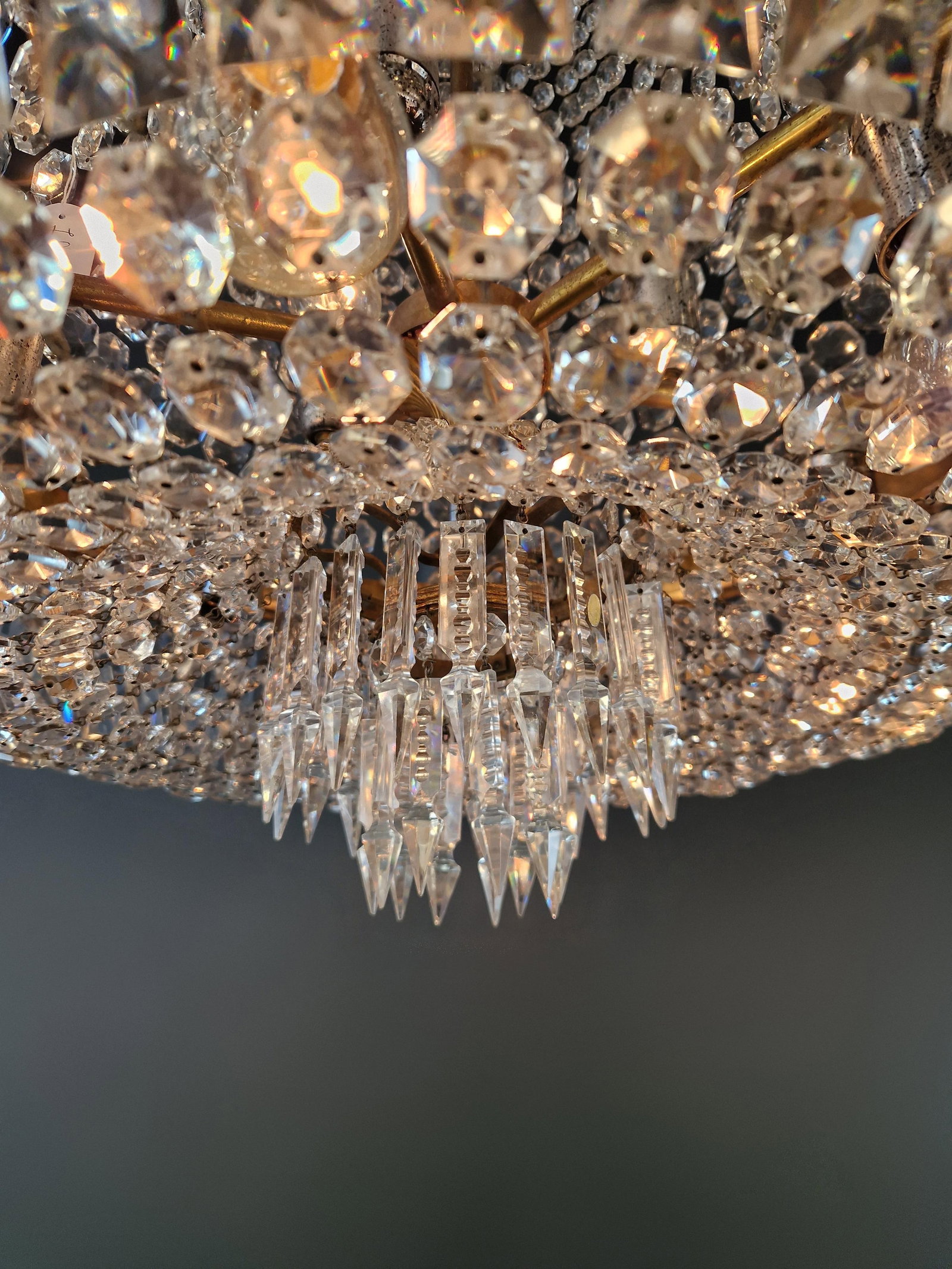 Antique Baroque Chandelier Crystal Empire Brass Bohemian Lustre Ceiling - 10