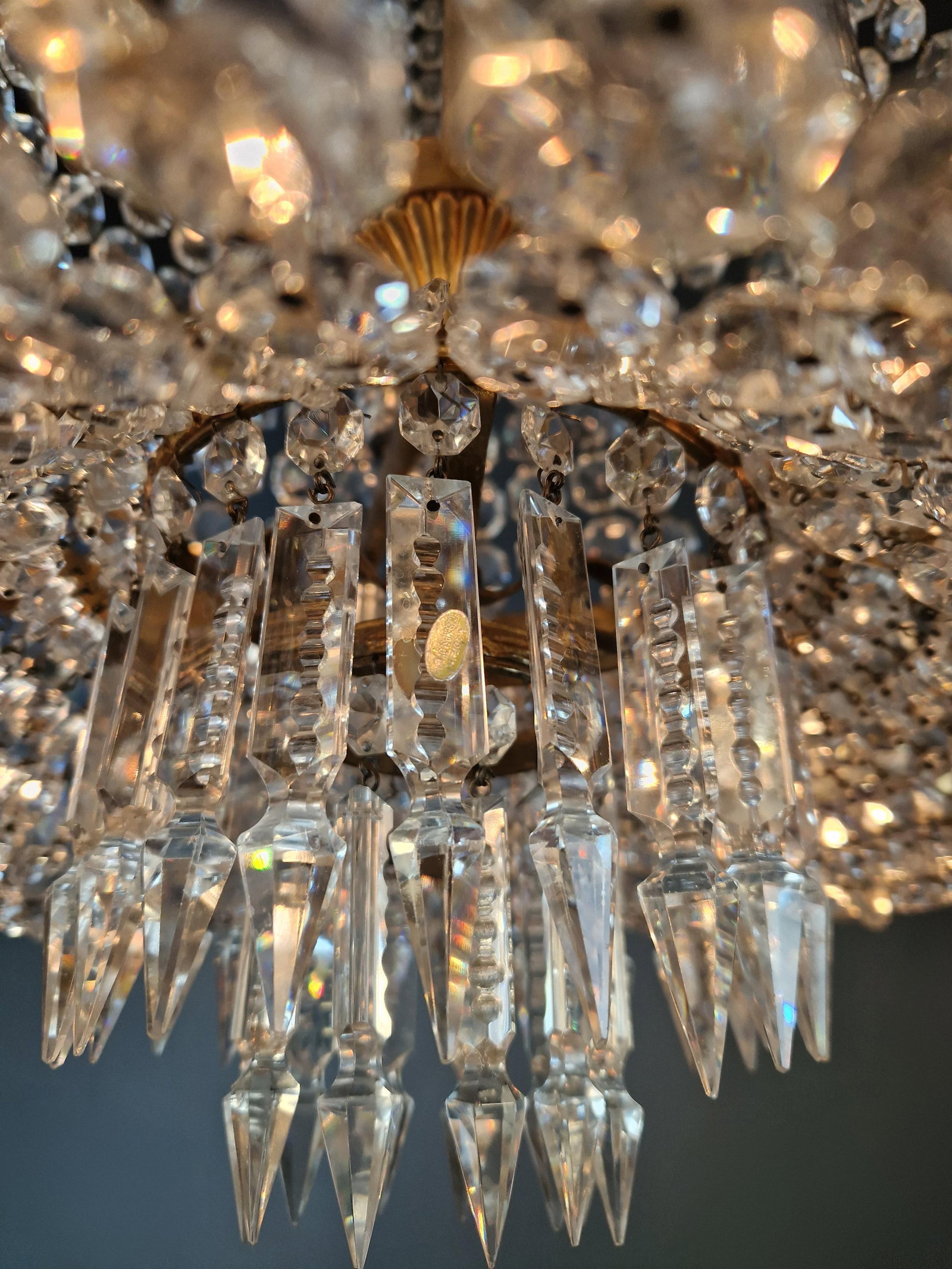 Antique Baroque Chandelier Crystal Empire Brass Bohemian Lustre Ceiling - 11