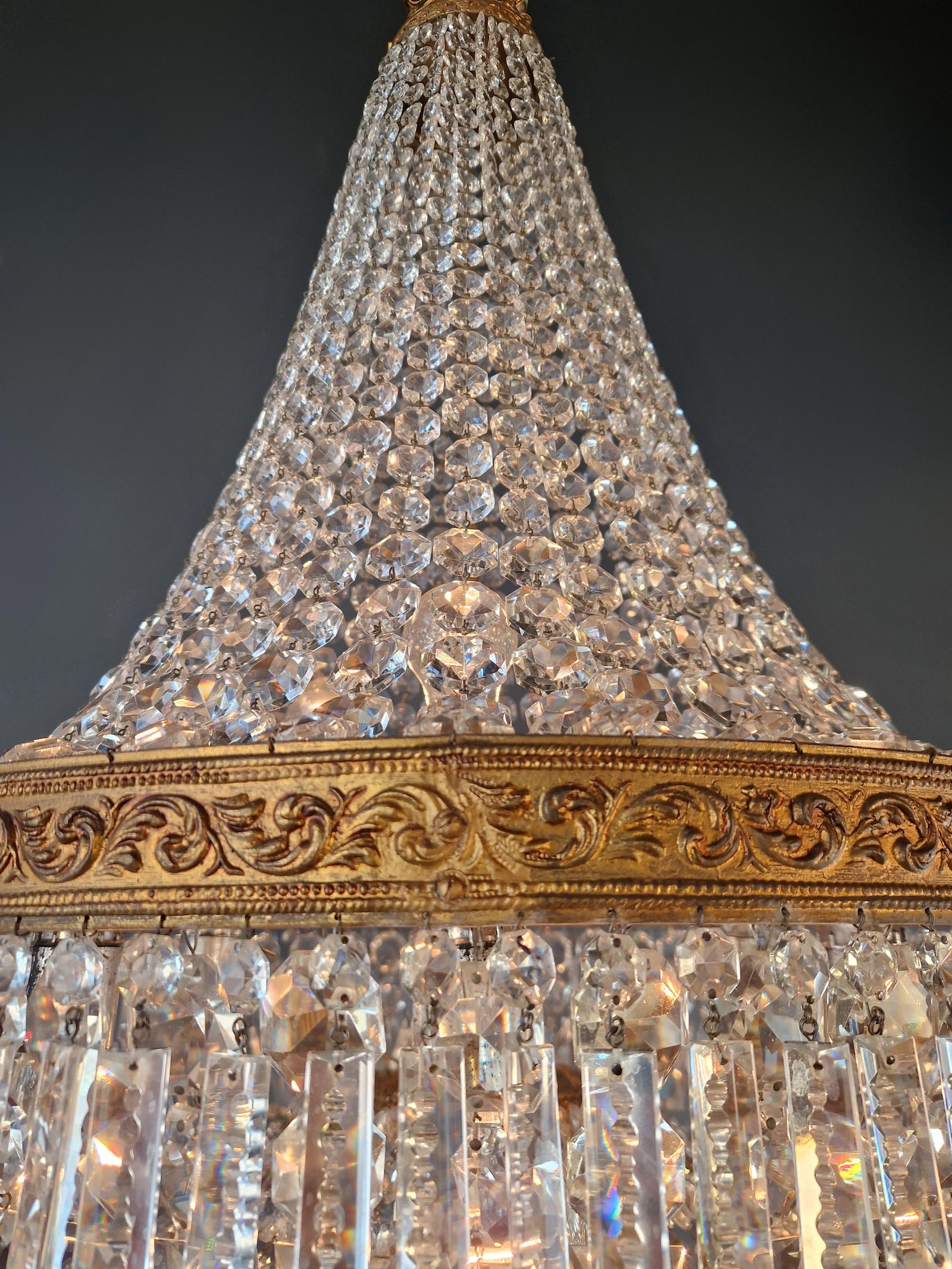 Antique Baroque Chandelier Crystal Empire Brass Bohemian Lustre Ceiling - 12