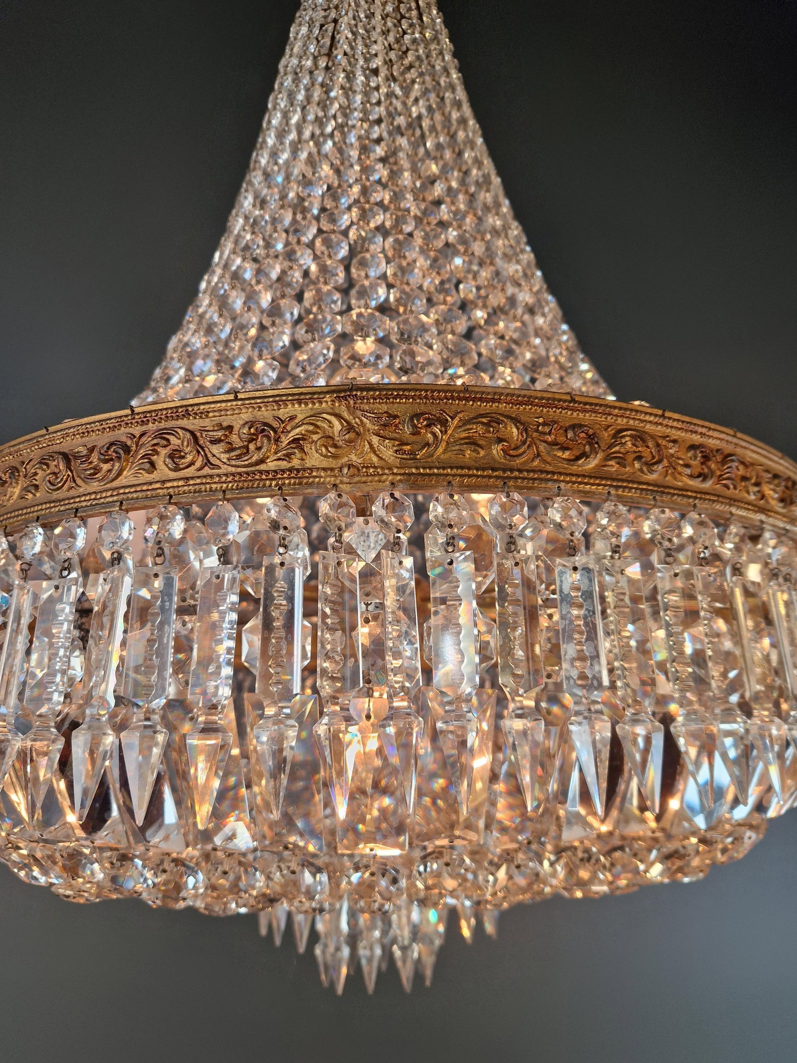 Antique Baroque Chandelier Crystal Empire Brass Bohemian Lustre Ceiling - 13
