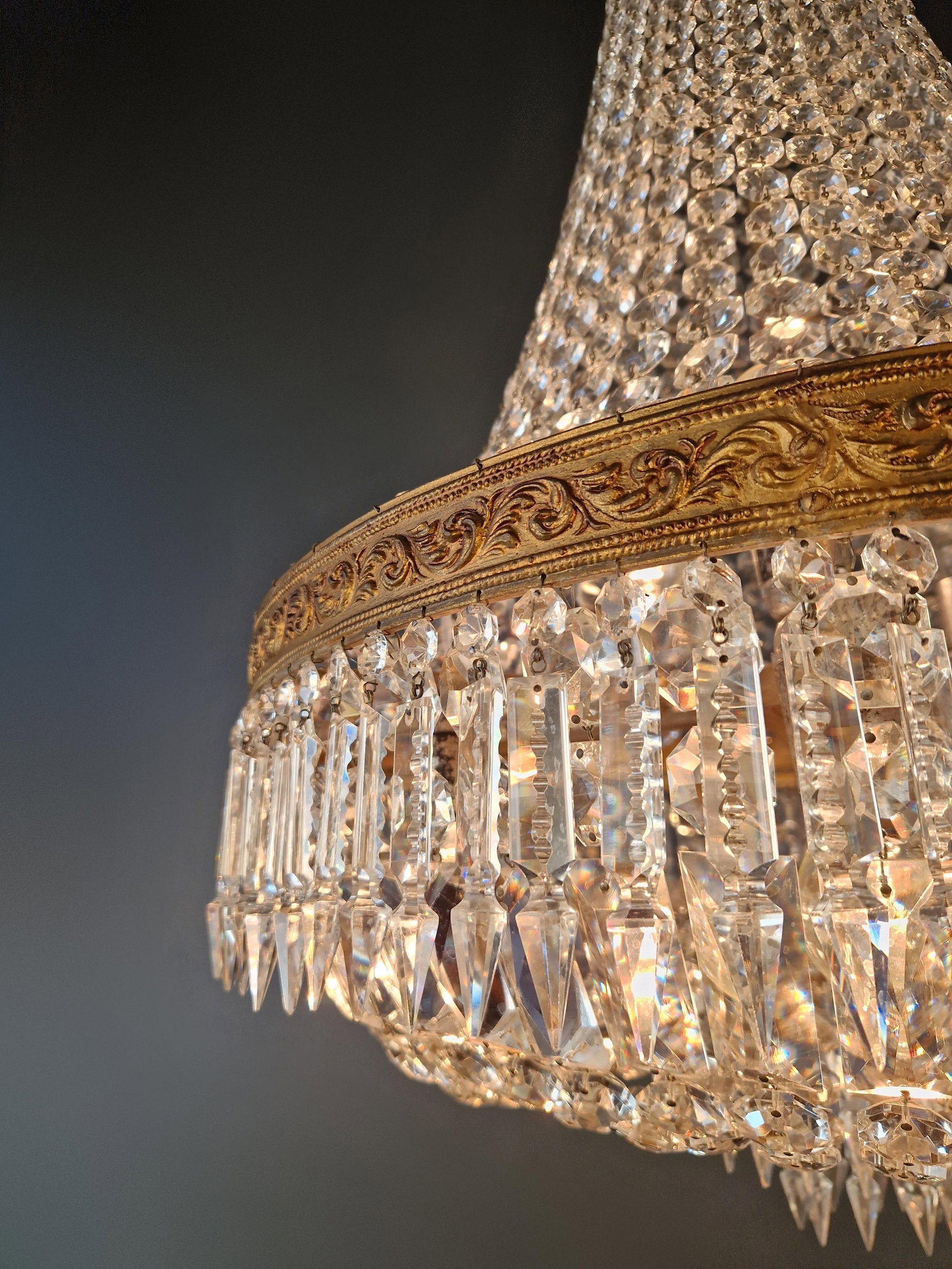 Antique Baroque Chandelier Crystal Empire Brass Bohemian Lustre Ceiling - 14