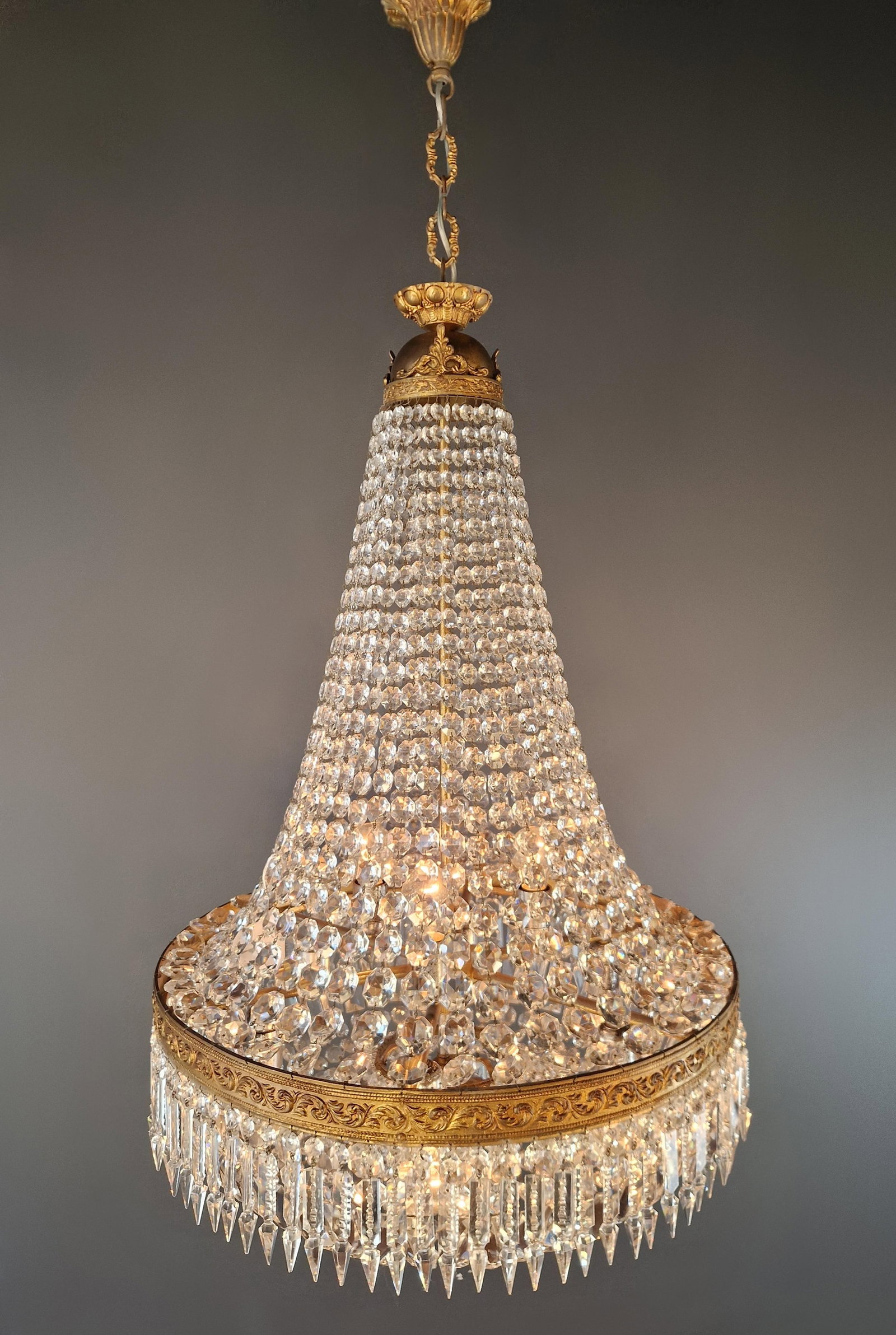 Antique Baroque Chandelier Crystal Empire Brass Bohemian Lustre Ceiling - 16