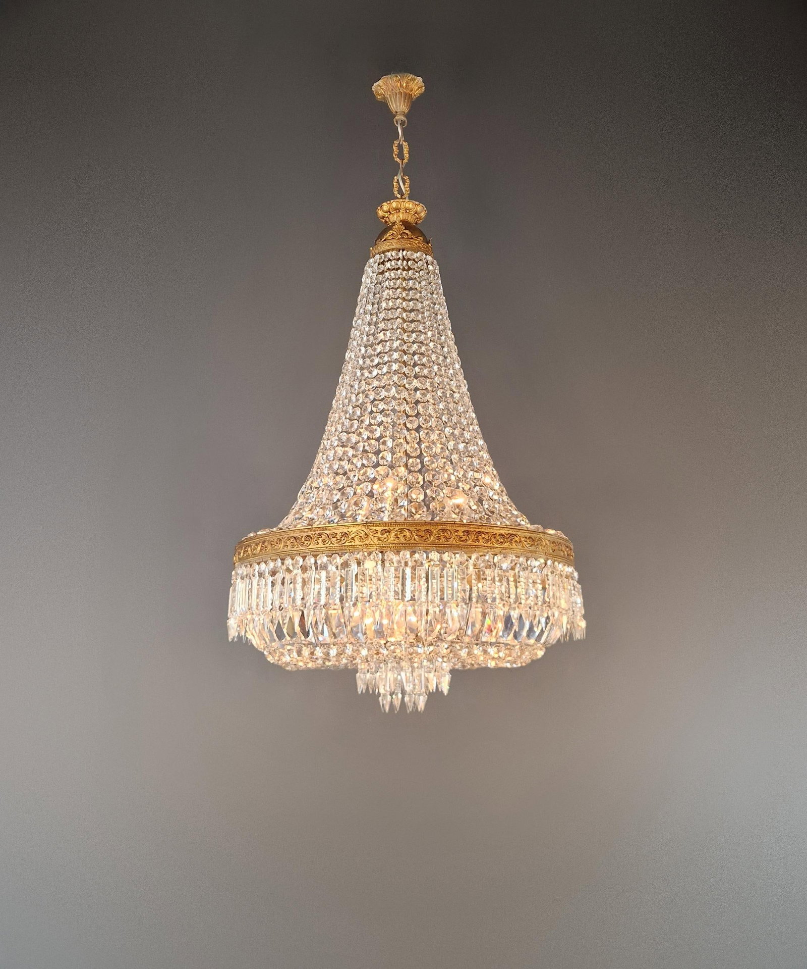 Antique Baroque Chandelier Crystal Empire Brass Bohemian Lustre Ceiling - 2