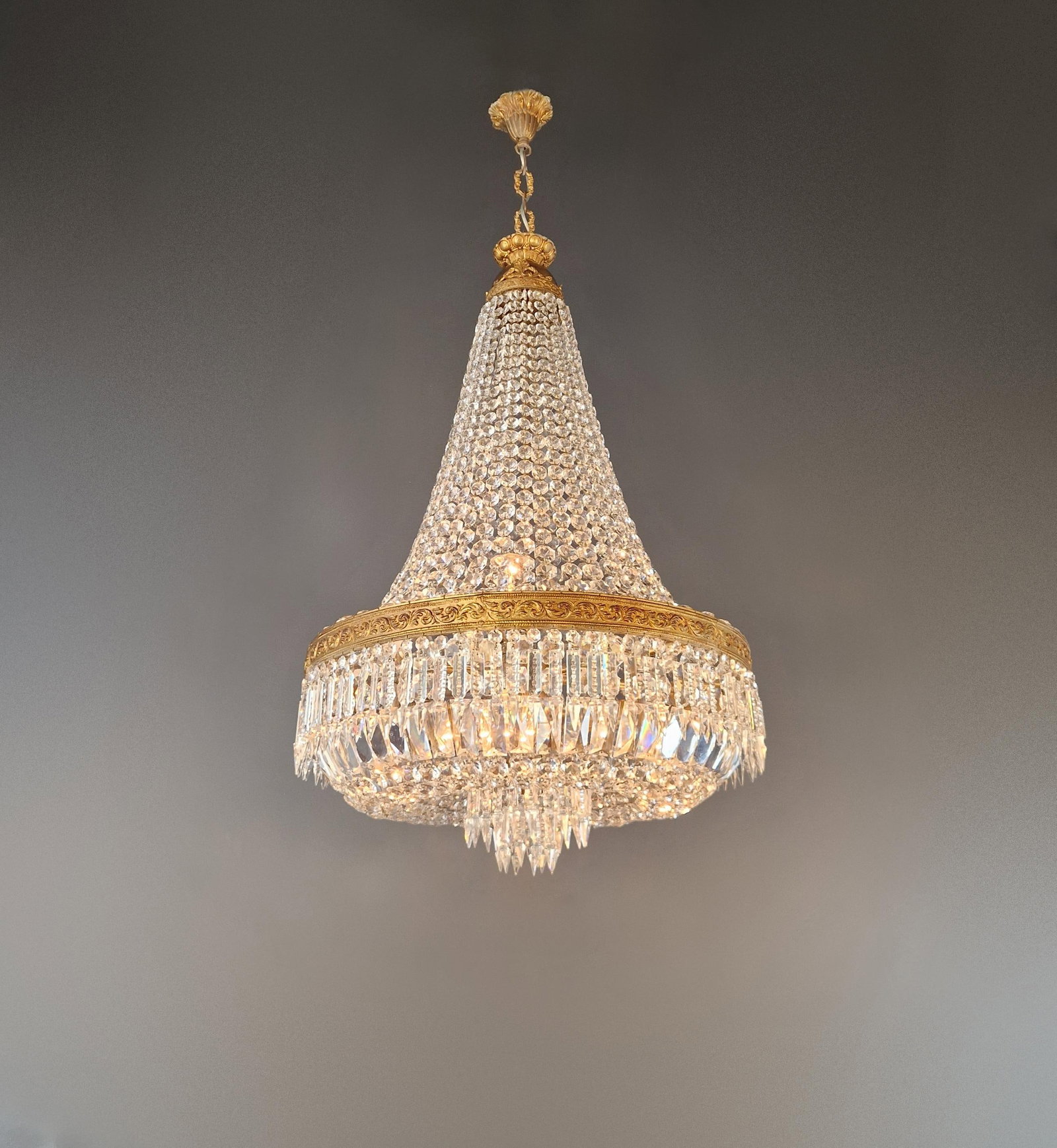 Antique Baroque Chandelier Crystal Empire Brass Bohemian Lustre Ceiling - 3