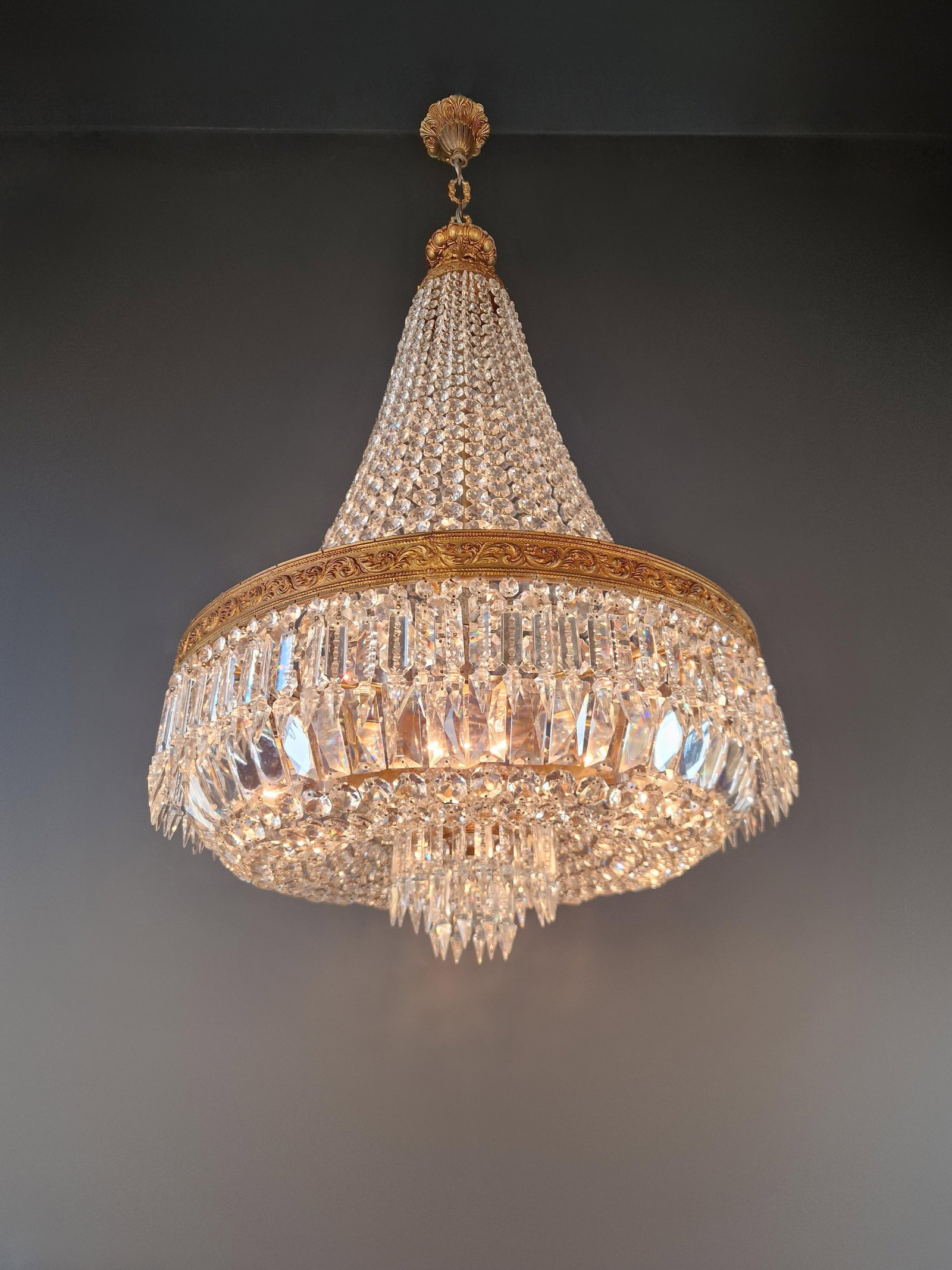 Antique Baroque Chandelier Crystal Empire Brass Bohemian Lustre Ceiling - 4
