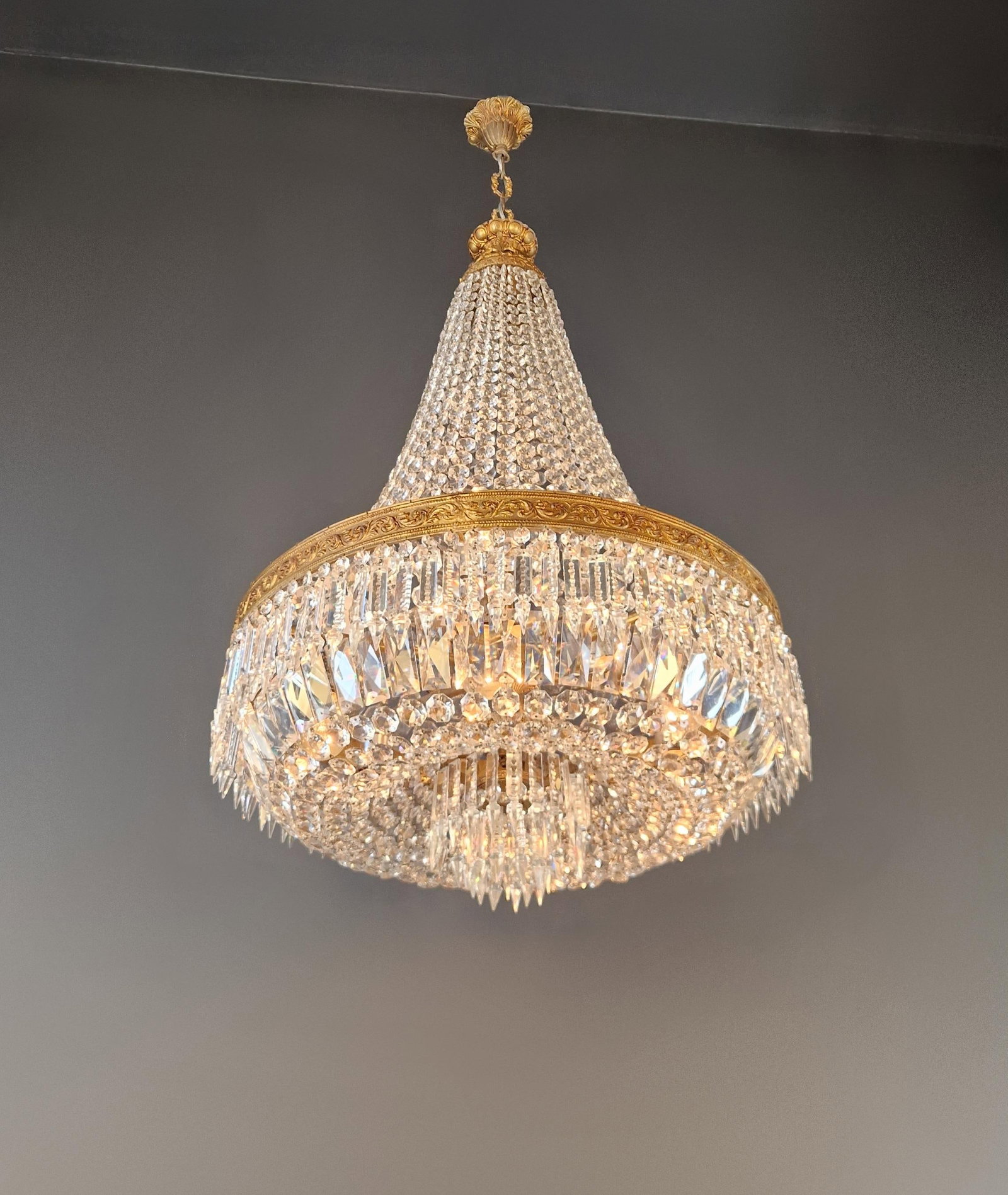 Antique Baroque Chandelier Crystal Empire Brass Bohemian Lustre Ceiling - 5
