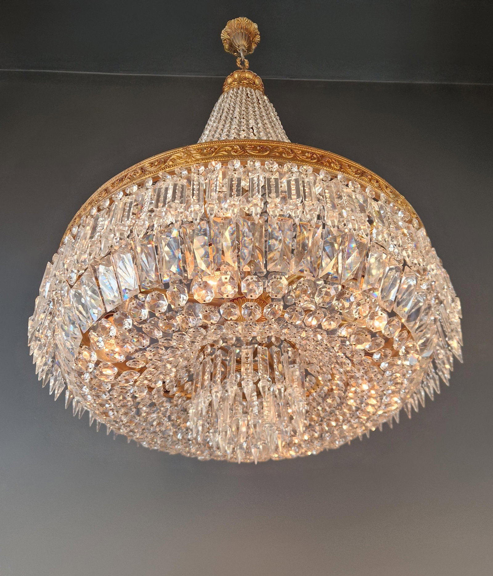 Antique Baroque Chandelier Crystal Empire Brass Bohemian Lustre Ceiling - 6