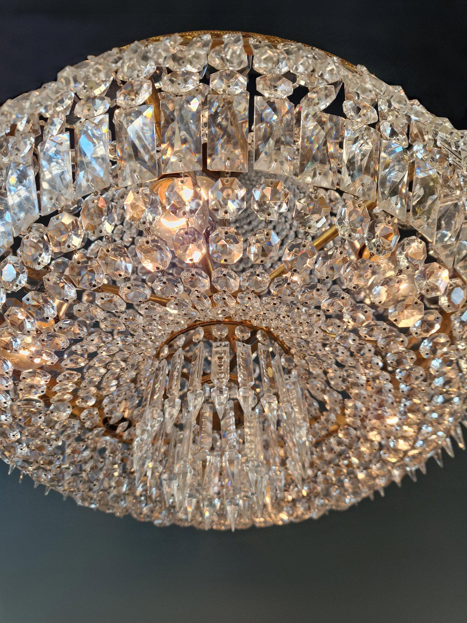 Antique Baroque Chandelier Crystal Empire Brass Bohemian Lustre Ceiling - 8