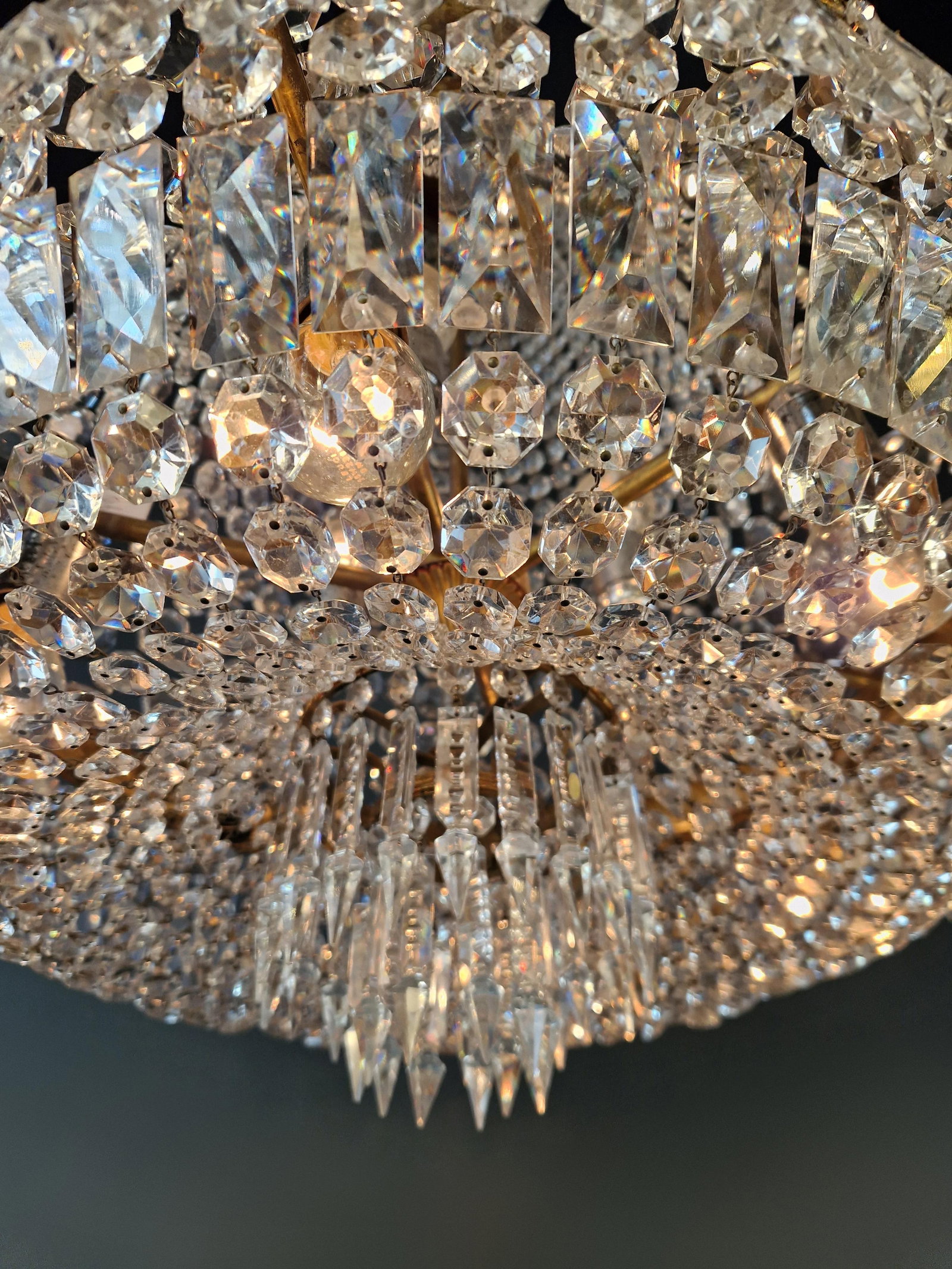 Antique Baroque Chandelier Crystal Empire Brass Bohemian Lustre Ceiling - 9