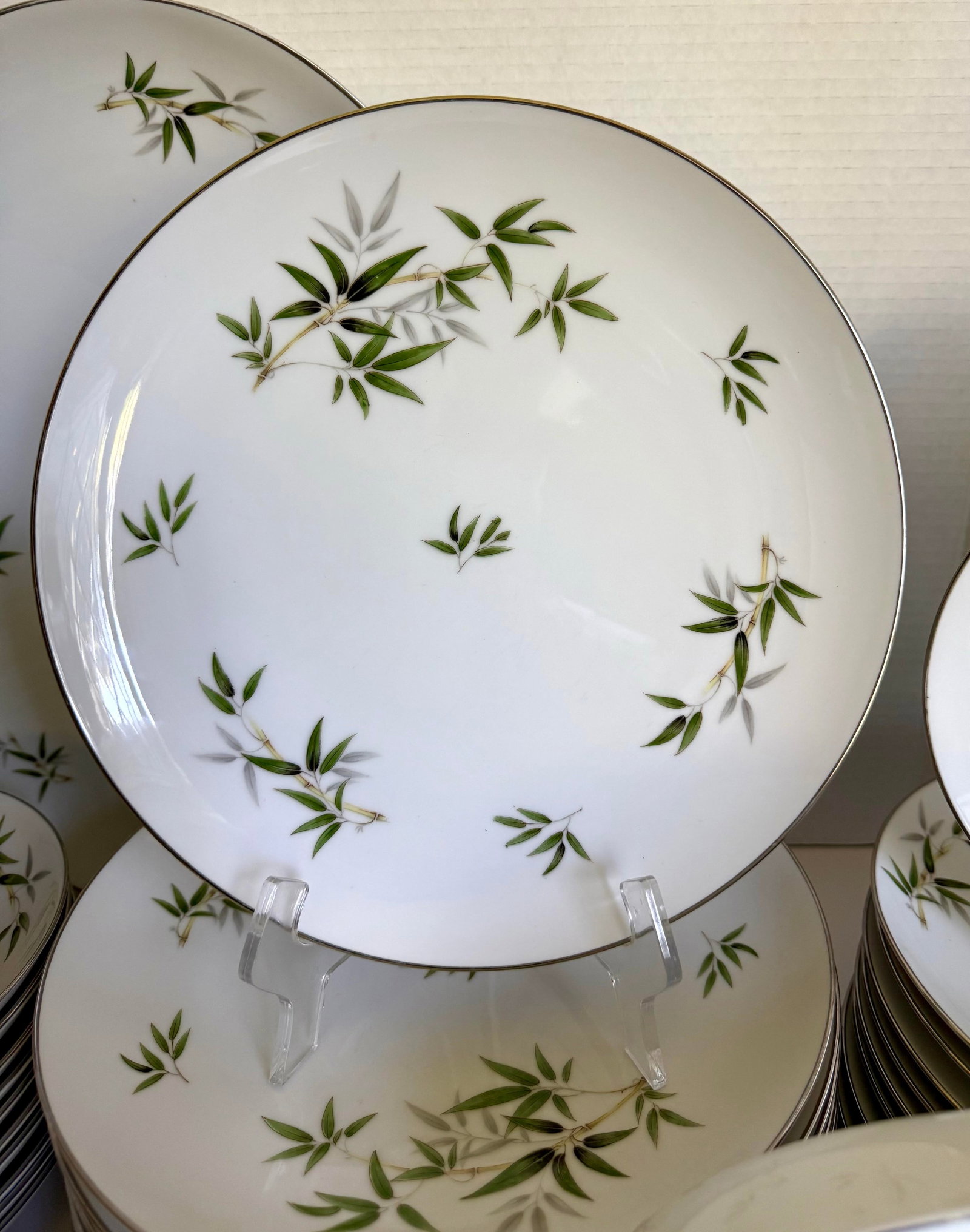 1960s Wentworth China "Bamboo" Japanese Porcelain Dinnerware Set With Platinum Trim – 44 Piece - 2