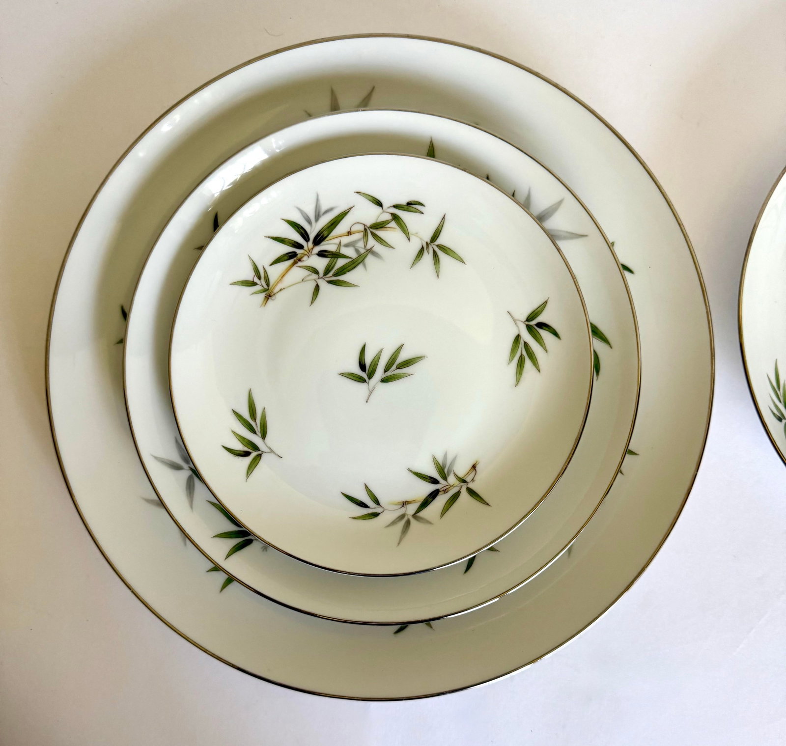 1960s Wentworth China "Bamboo" Japanese Porcelain Dinnerware Set With Platinum Trim – 44 Piece - 4