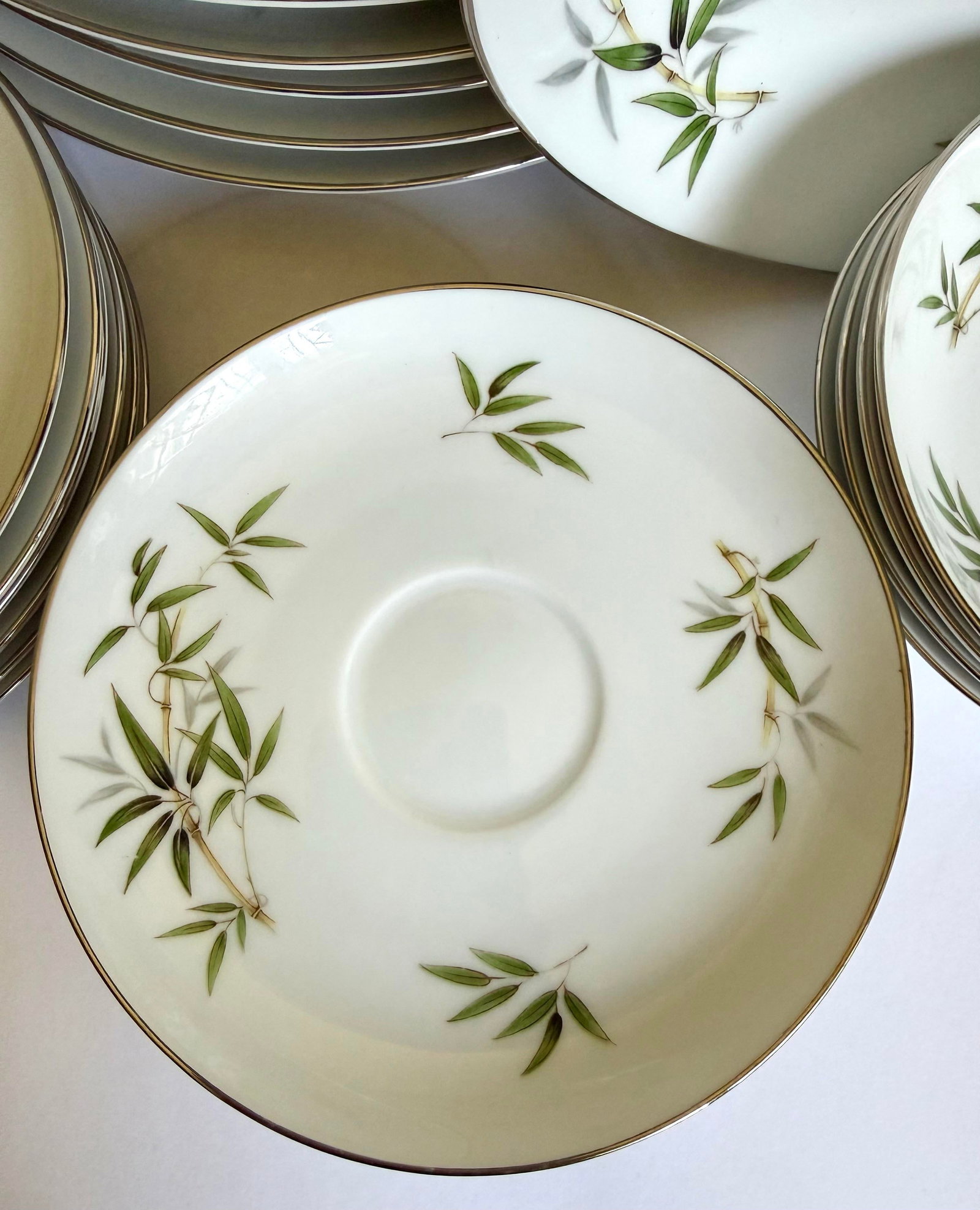 1960s Wentworth China "Bamboo" Japanese Porcelain Dinnerware Set With Platinum Trim – 44 Piece - 7