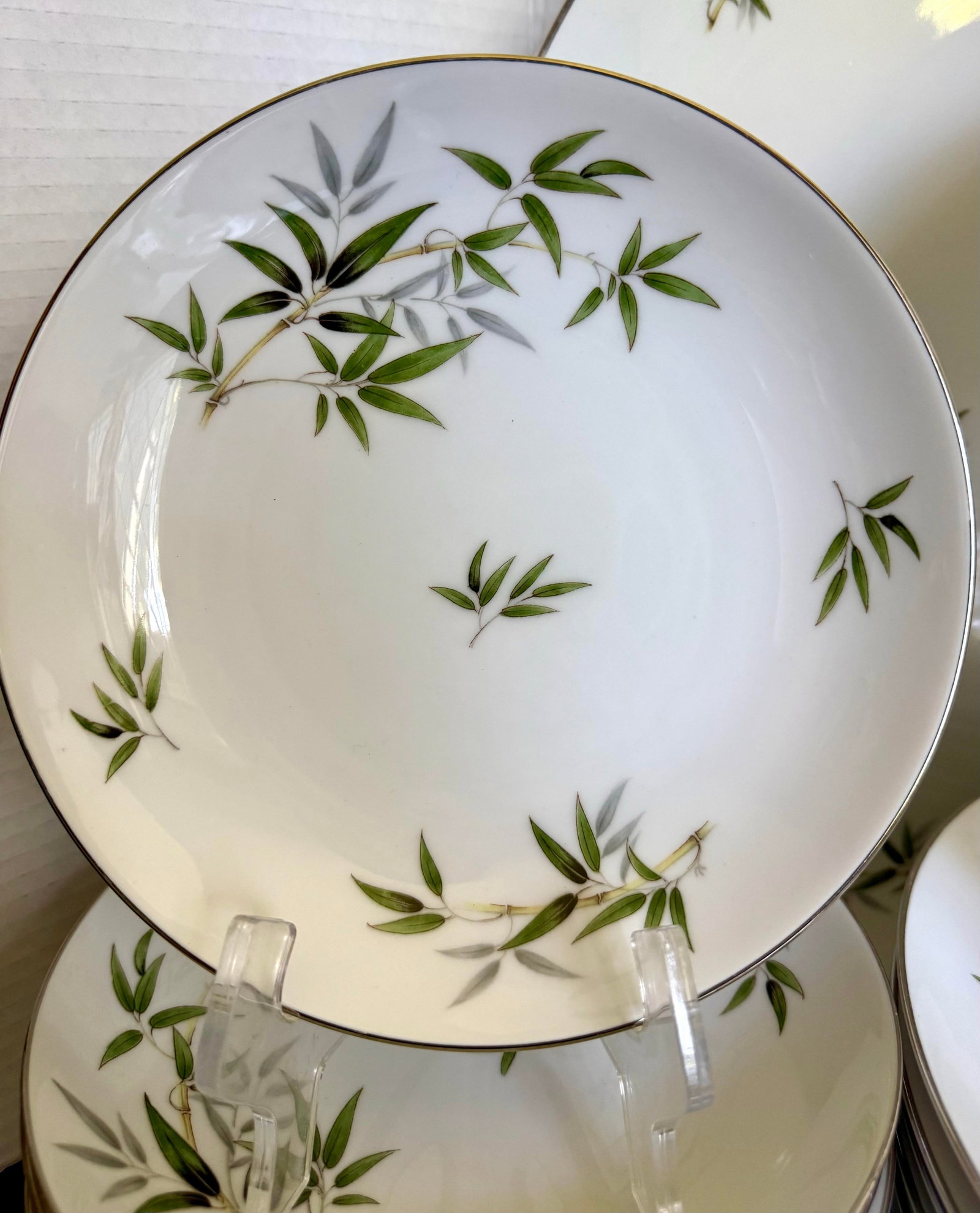 1960s Wentworth China "Bamboo" Japanese Porcelain Dinnerware Set With Platinum Trim – 44 Piece - 8