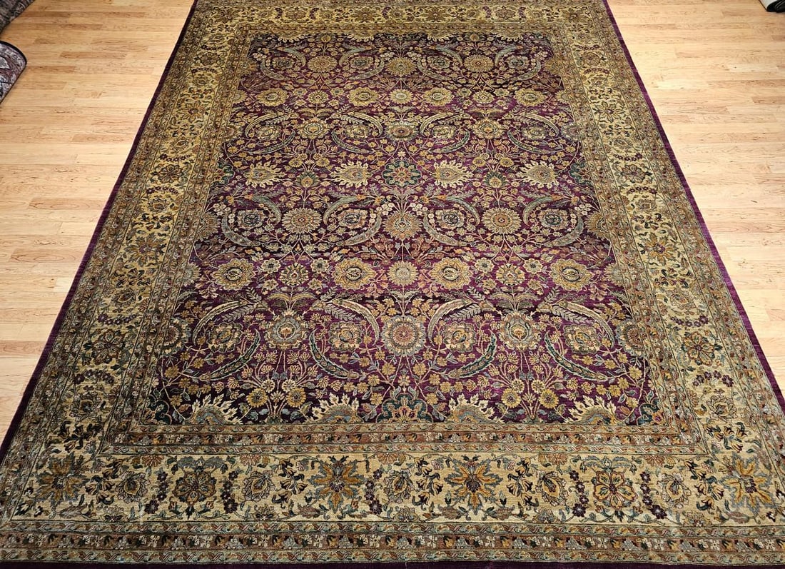 Vintage Oversize Kerman Design Rug in Royal Purple, Green, Cream, Gold, Blue - 2