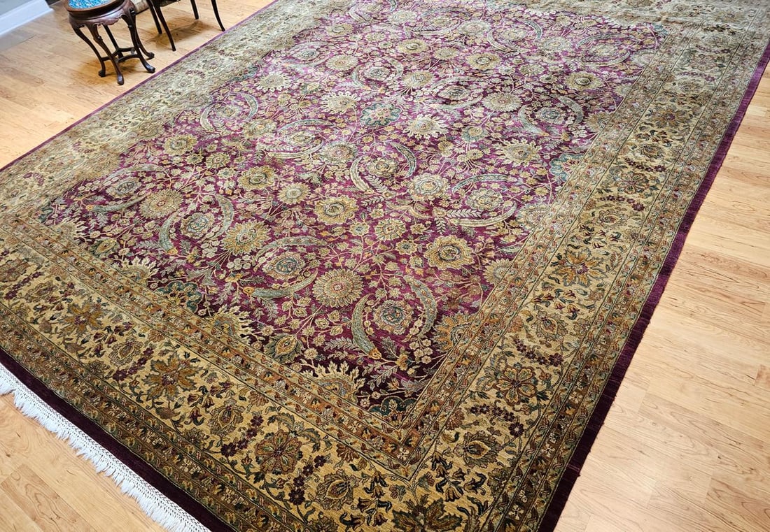 Vintage Oversize Kerman Design Rug in Royal Purple, Green, Cream, Gold, Blue - 3