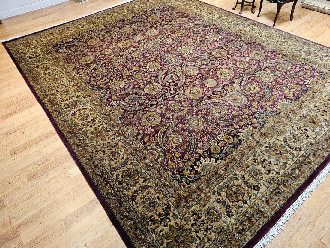 Vintage Oversize Kerman Design Rug in Royal Purple, Green, Cream, Gold, Blue - 4