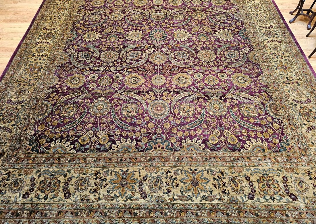 Vintage Oversize Kerman Design Rug in Royal Purple, Green, Cream, Gold, Blue - 5
