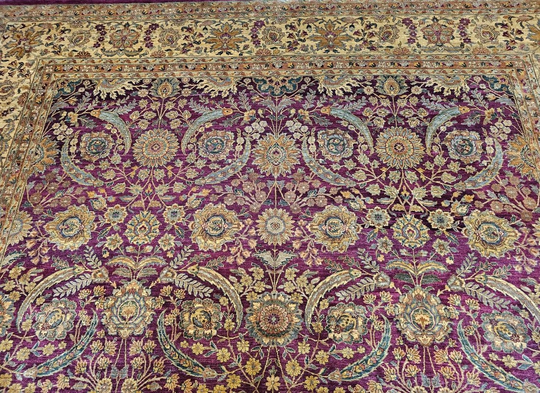 Vintage Oversize Kerman Design Rug in Royal Purple, Green, Cream, Gold, Blue - 8