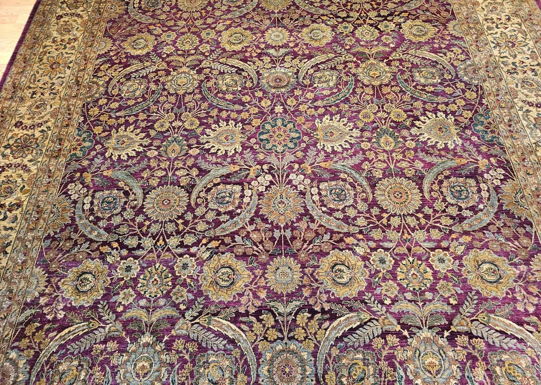 Vintage Oversize Kerman Design Rug in Royal Purple, Green, Cream, Gold, Blue - 9