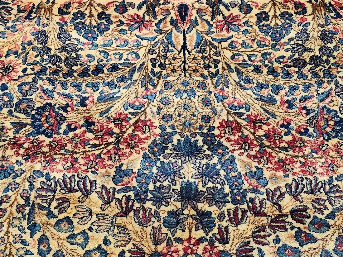 Antique Persian Kerman Lavar Oversized Hand-Knotted Rug in Allover Floral Design - 16