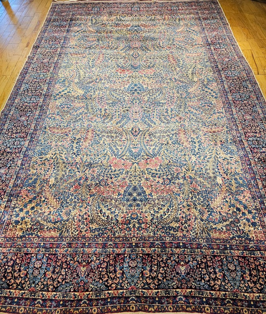Antique Persian Kerman Lavar Oversized Hand-Knotted Rug in Allover Floral Design - 2