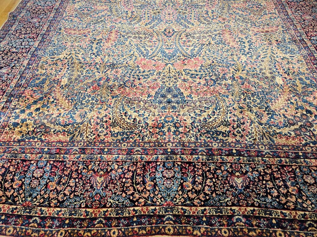 Antique Persian Kerman Lavar Oversized Hand-Knotted Rug in Allover Floral Design - 5