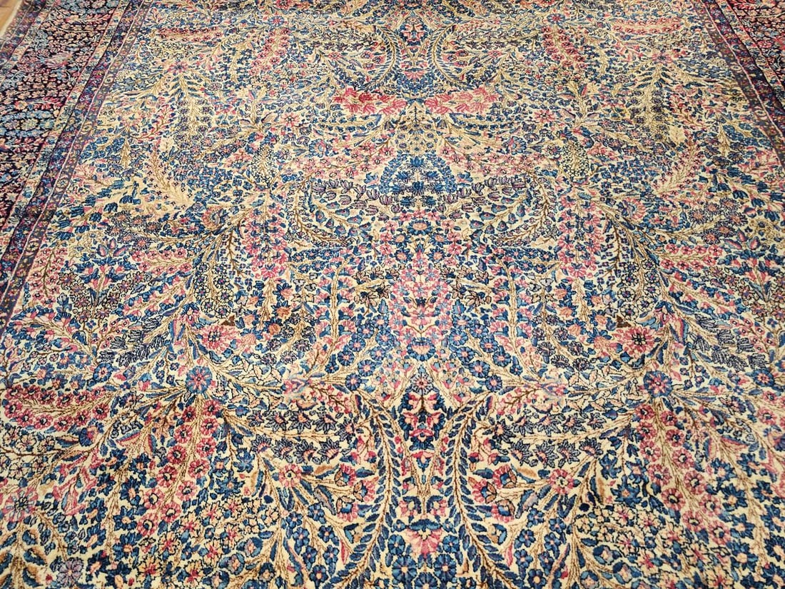 Antique Persian Kerman Lavar Oversized Hand-Knotted Rug in Allover Floral Design - 6