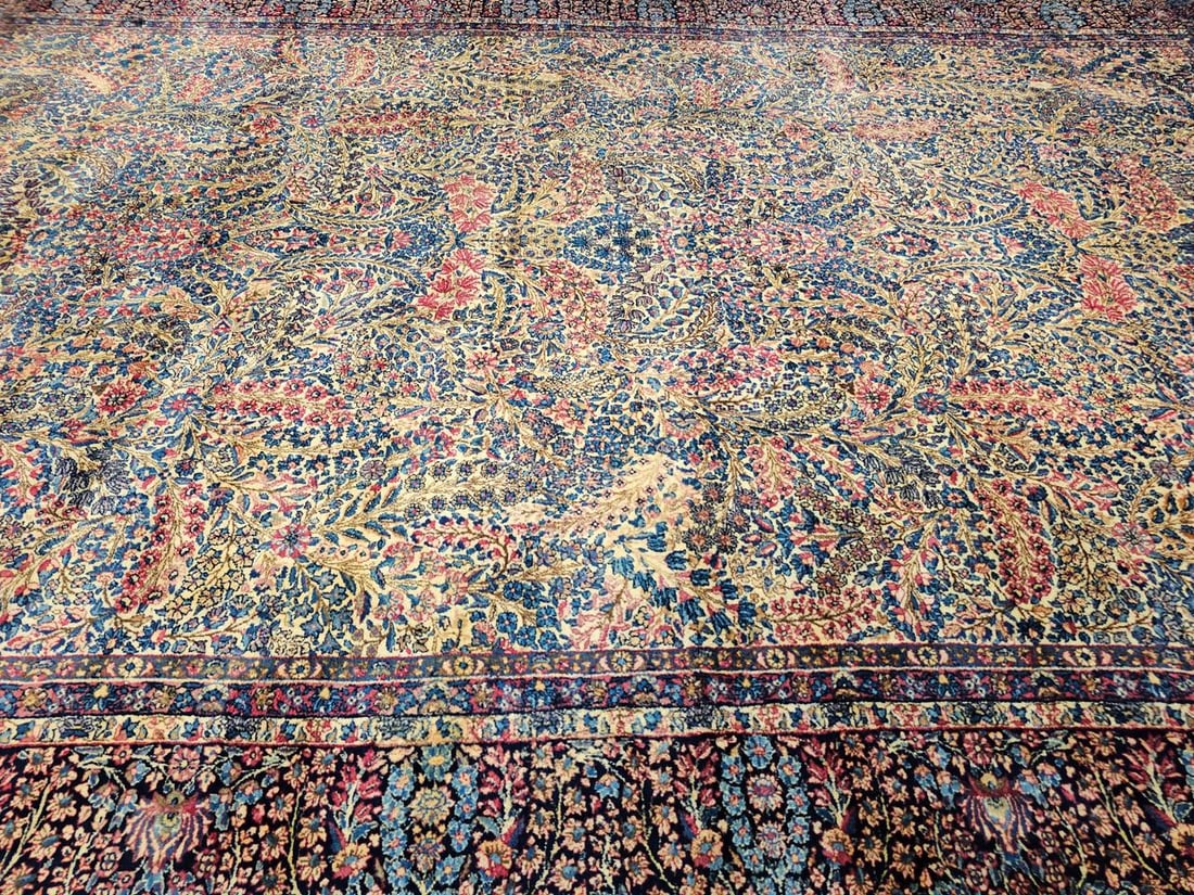 Antique Persian Kerman Lavar Oversized Hand-Knotted Rug in Allover Floral Design - 7