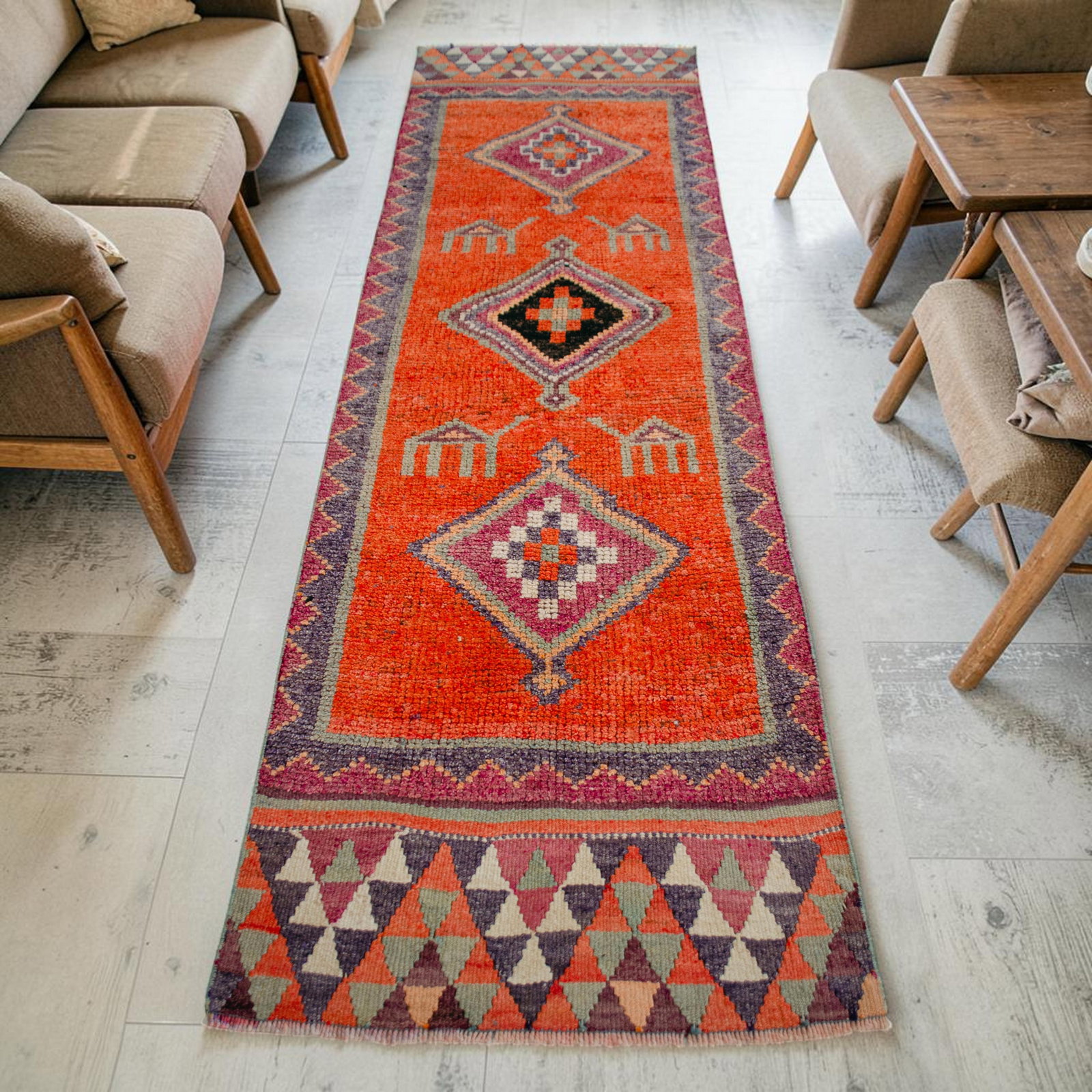 1960s Vintage Hand Knotted Primitive Turkish Runner - 4