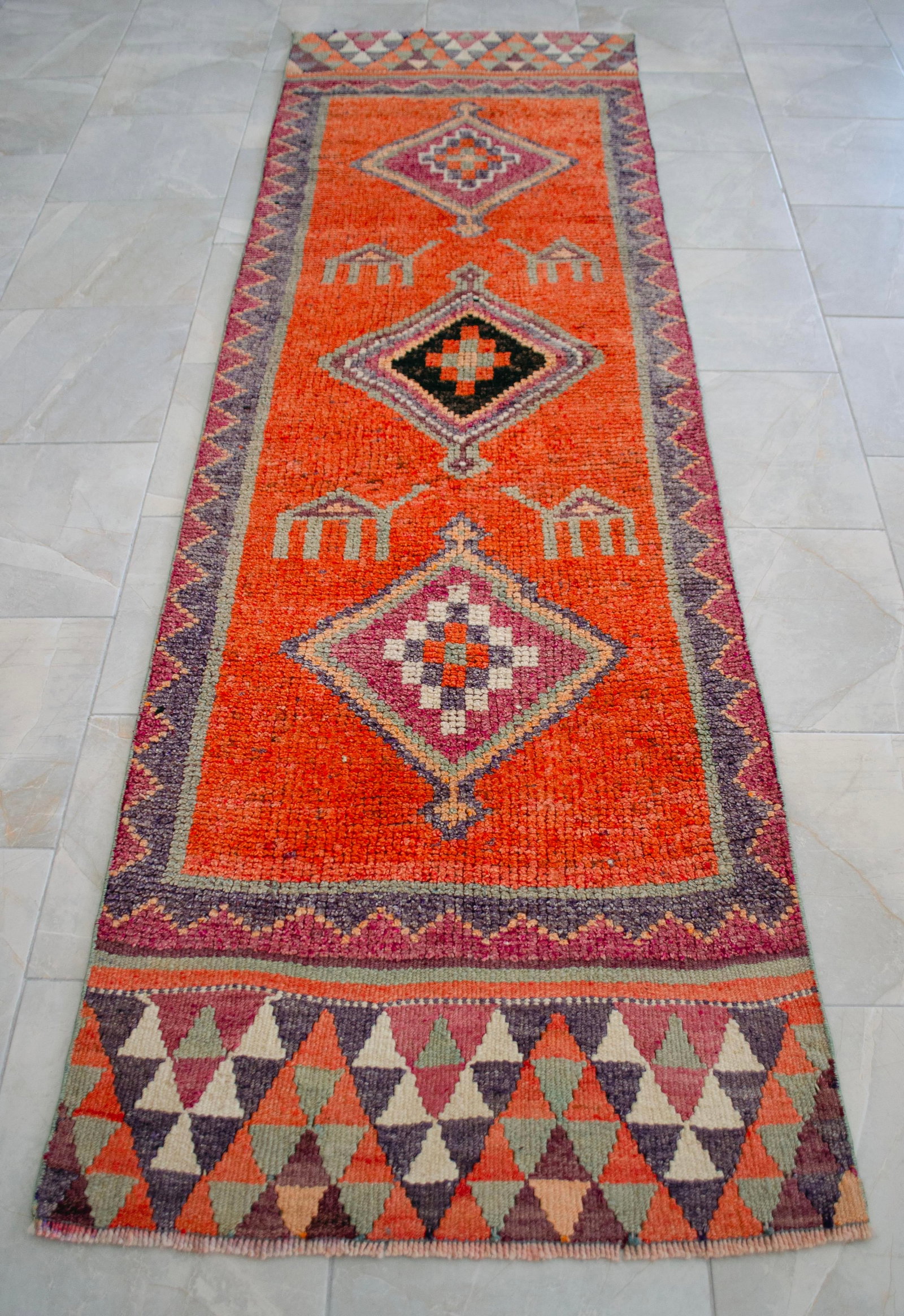 1960s Vintage Hand Knotted Primitive Turkish Runner - 8