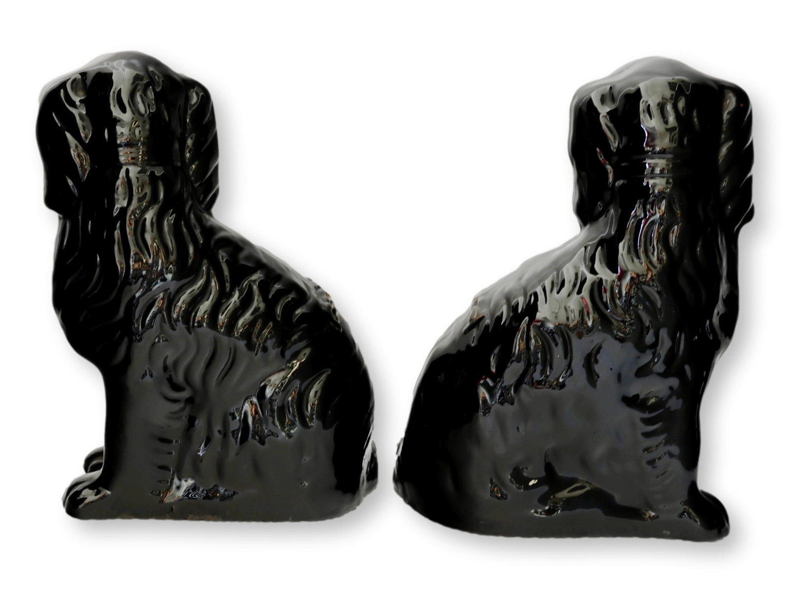 19th Century Staffordshire Jackfield Black Spaniels / Dogs - 2