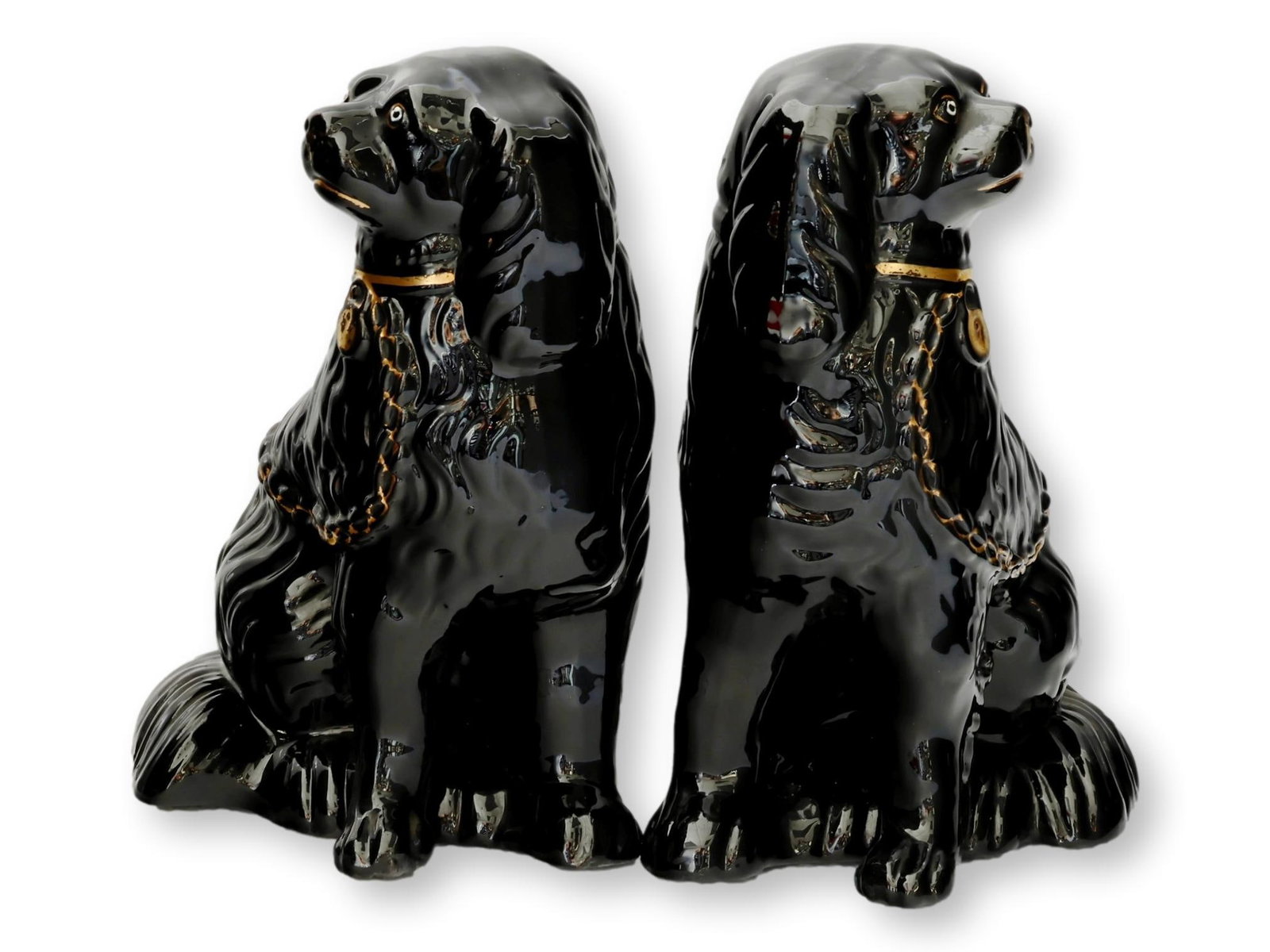 19th Century Staffordshire Jackfield Black Spaniels / Dogs - 3