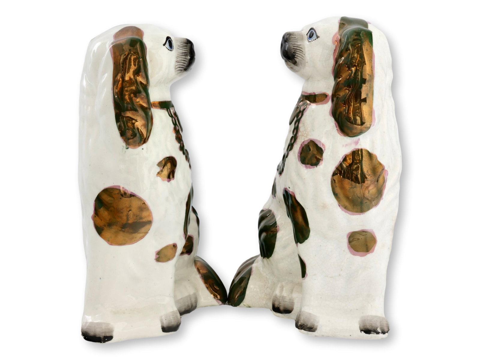 Antique Staffordshire Blue Eyed Copper Lustre Dogs - 3