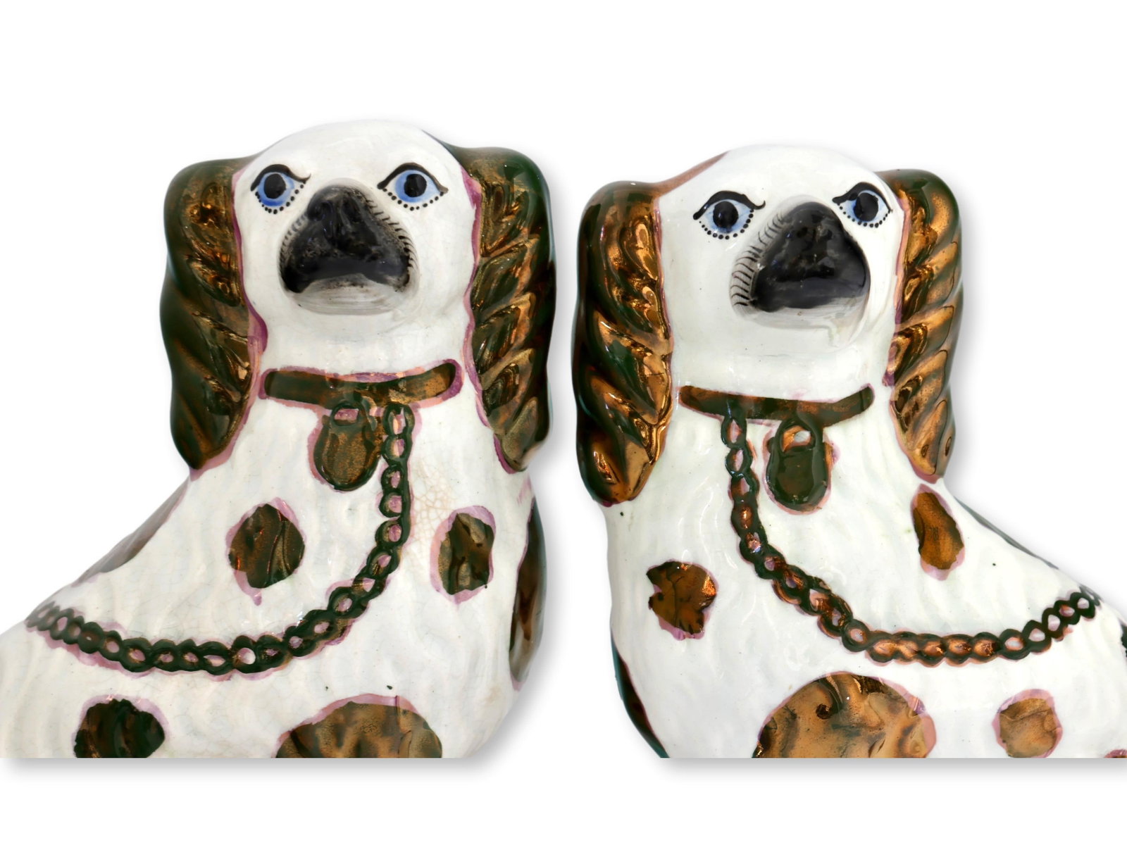 Antique Staffordshire Blue Eyed Copper Lustre Dogs - 4