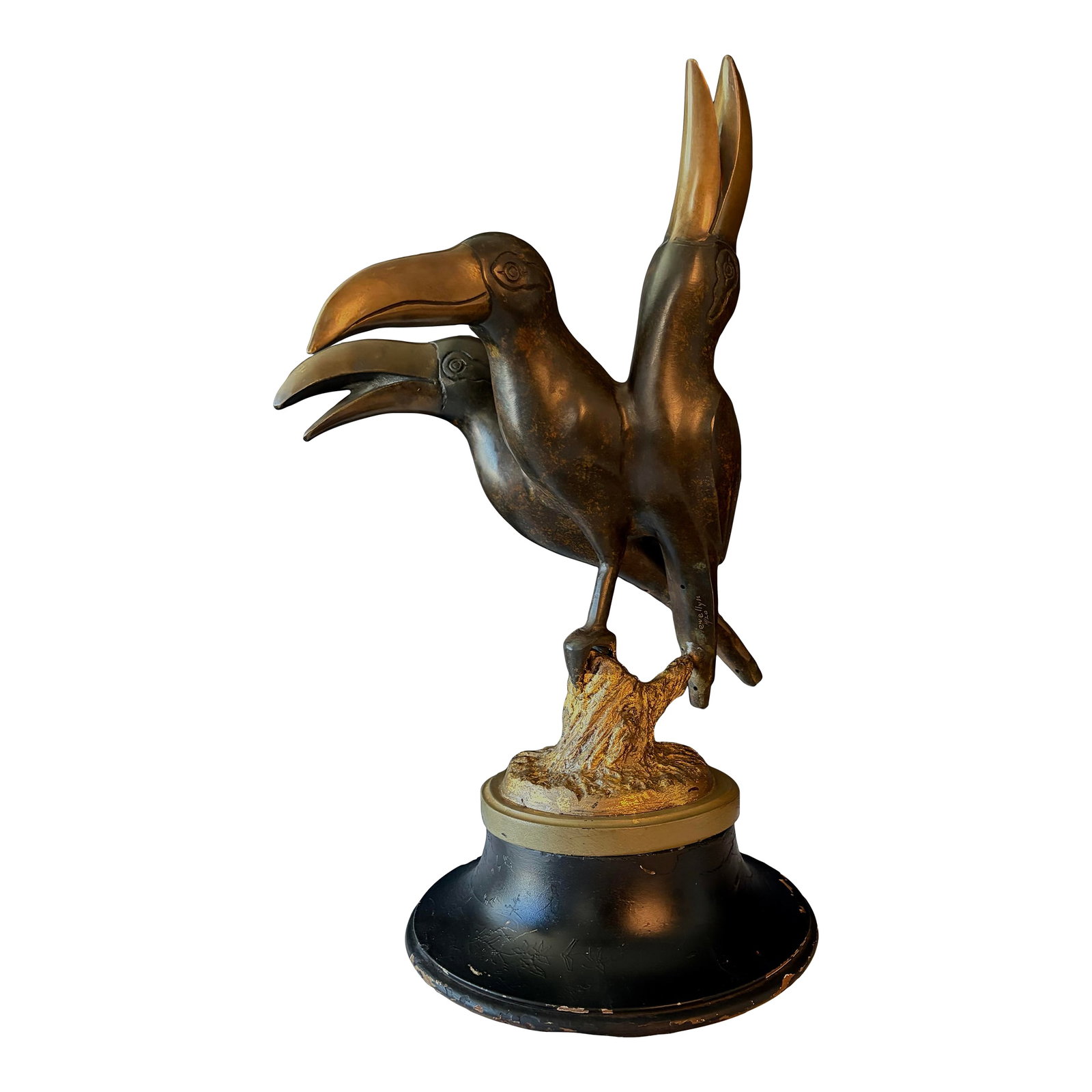 Late 20th Century Llewellyn Davies Signed Limited Edition Bronze Triple Toucan Sculpture - 4/20: Sculptural, theatrical, and visually commanding, this signed limited-edition bronze by South African sculptor Llewellyn Davies captures three toucans in an elegant vertical composition that bridges fi
